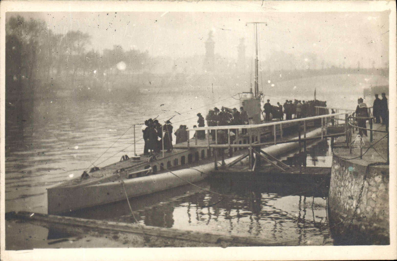 Real photo Boat Submarine Paris Bridge Alexandre III