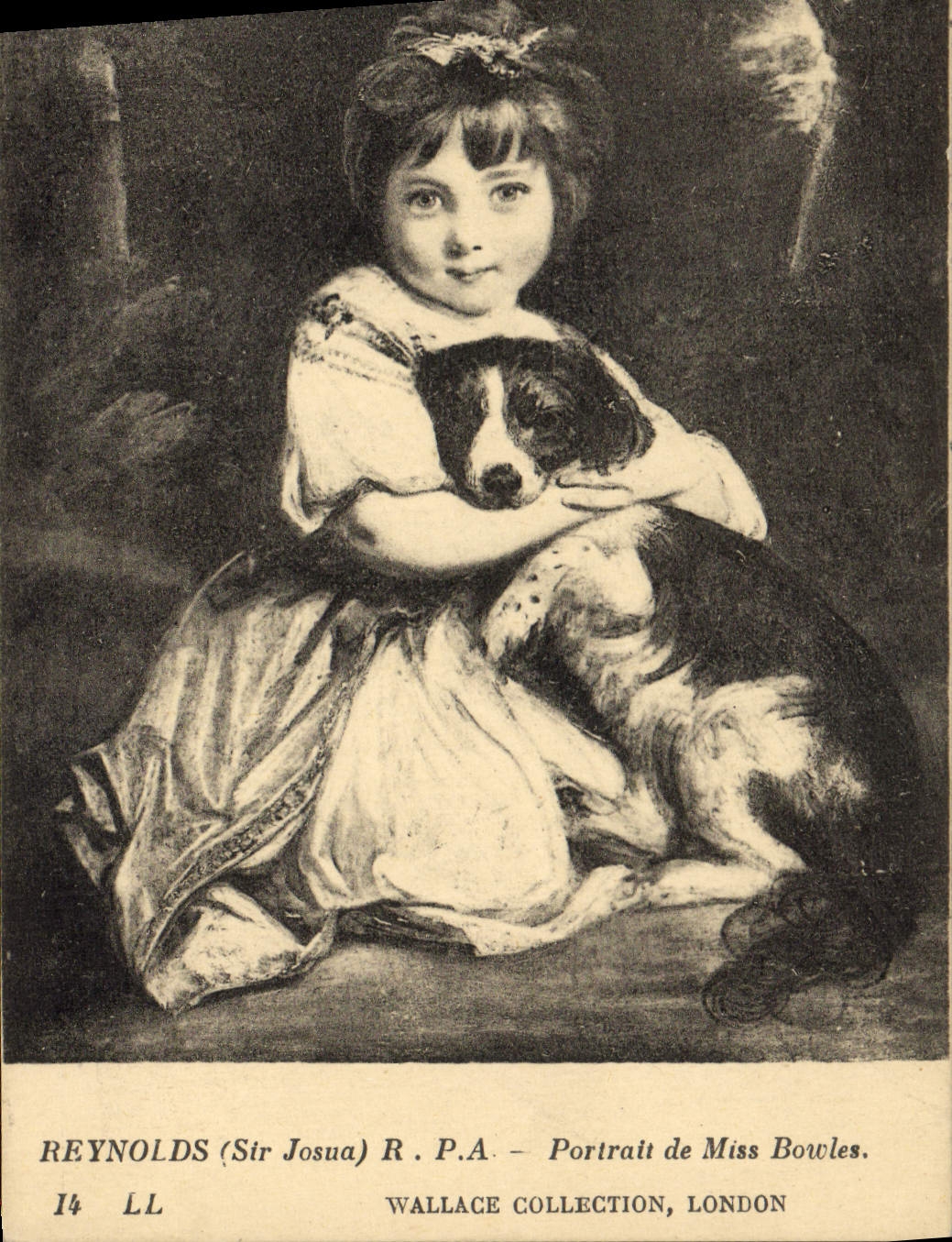 VINTAGE POSTCARD Reynolds Portrait of Miss Bowles London Wallace Collection Dog