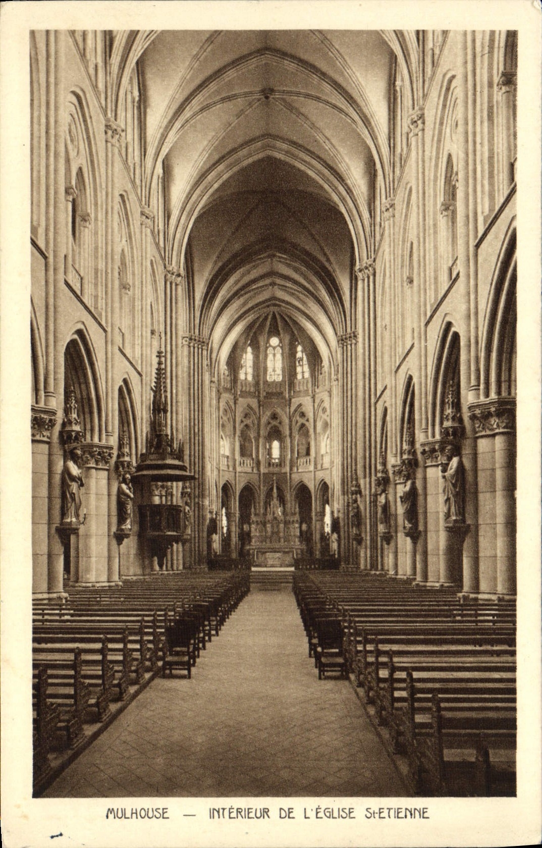 VINTAGE POSTCARD Interior Mulhouse Of the Church St Etienne