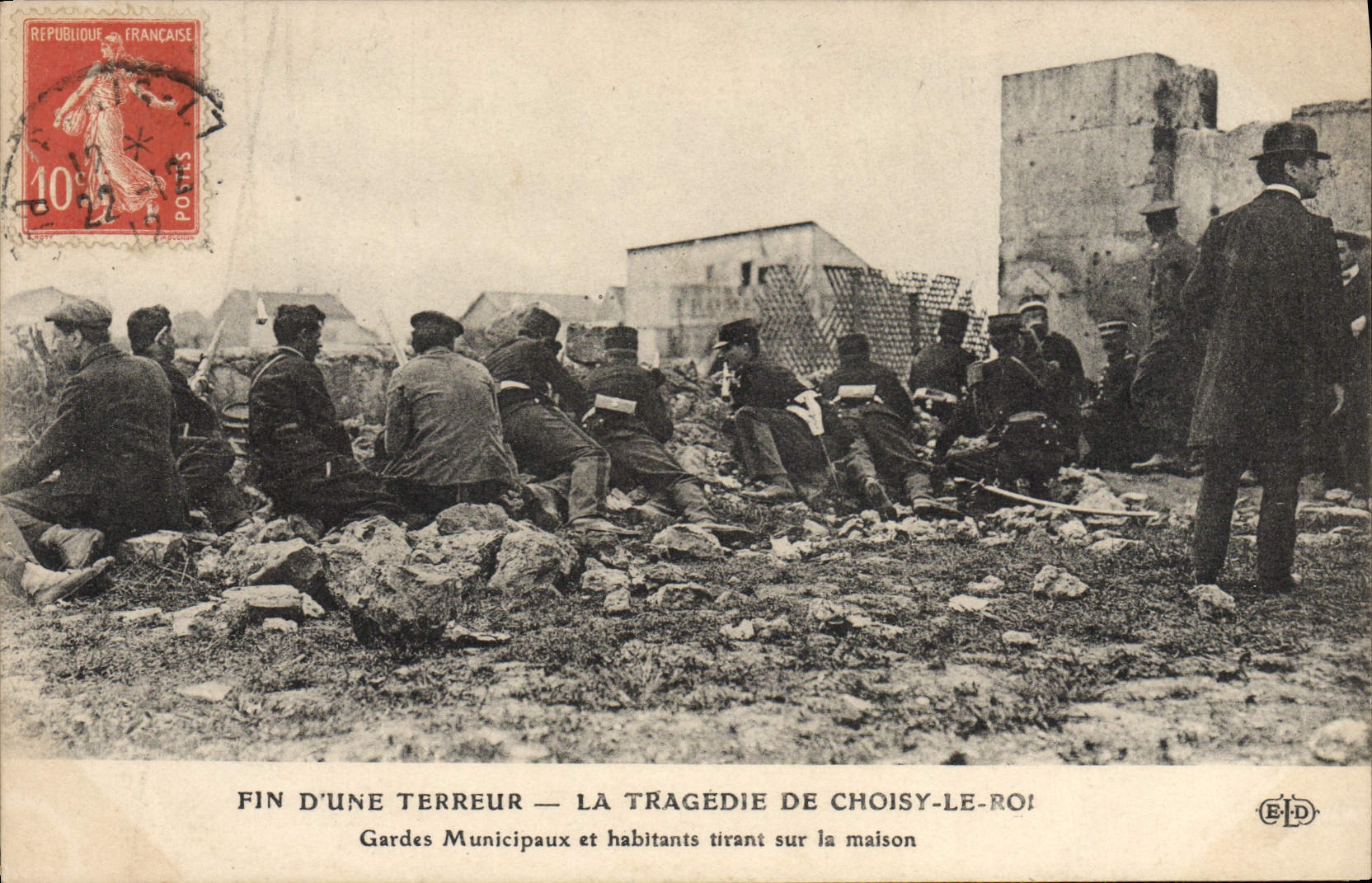 Oficial de policía de la multa de la fuerza de policía de la POSTAL de la VENDIMIA de un terror la tragedia del rey Gardes municipal y habitantes de Choisy que dibujan en la casa