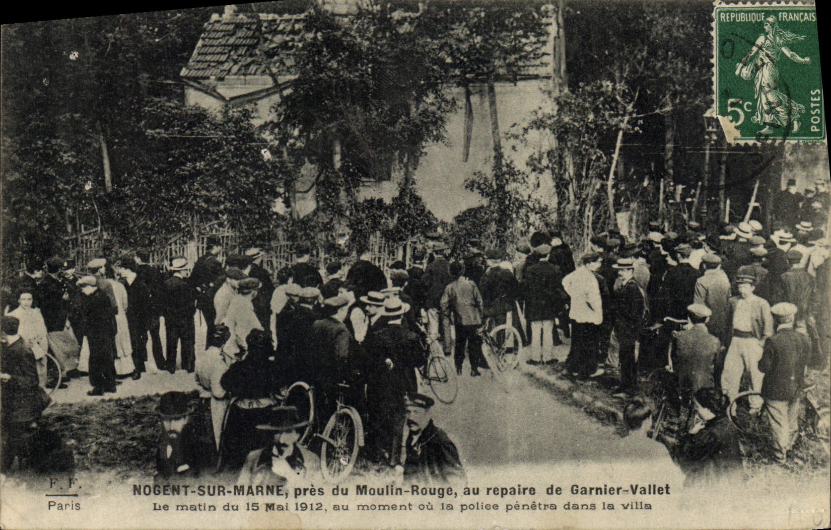 Oficial de policía de Nogent de la fuerza de policía de la POSTAL de la VENDIMIA en el Marne cerca del Moulin-Colorete a la guarida del criado de Garnier