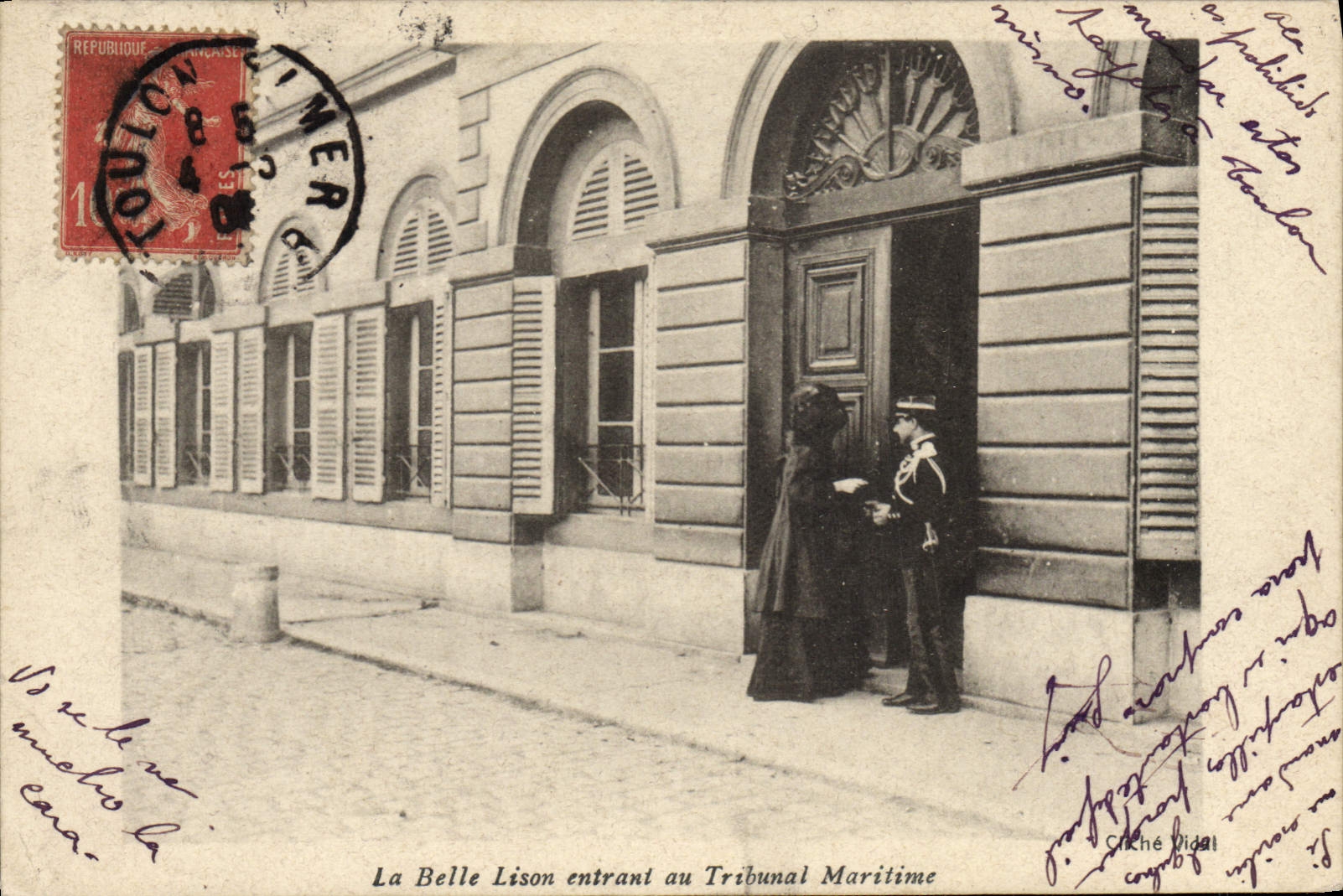 VINTAGE POSTCARD beautiful Lison entering to the maritime Court