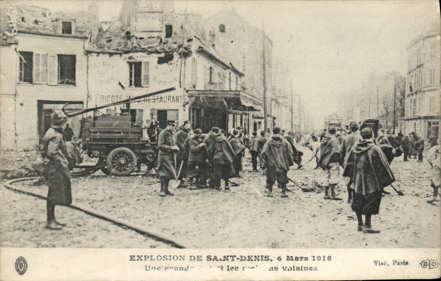 CPA Sapeurs Pompiers Explosion de Saint Denis Mars 1916