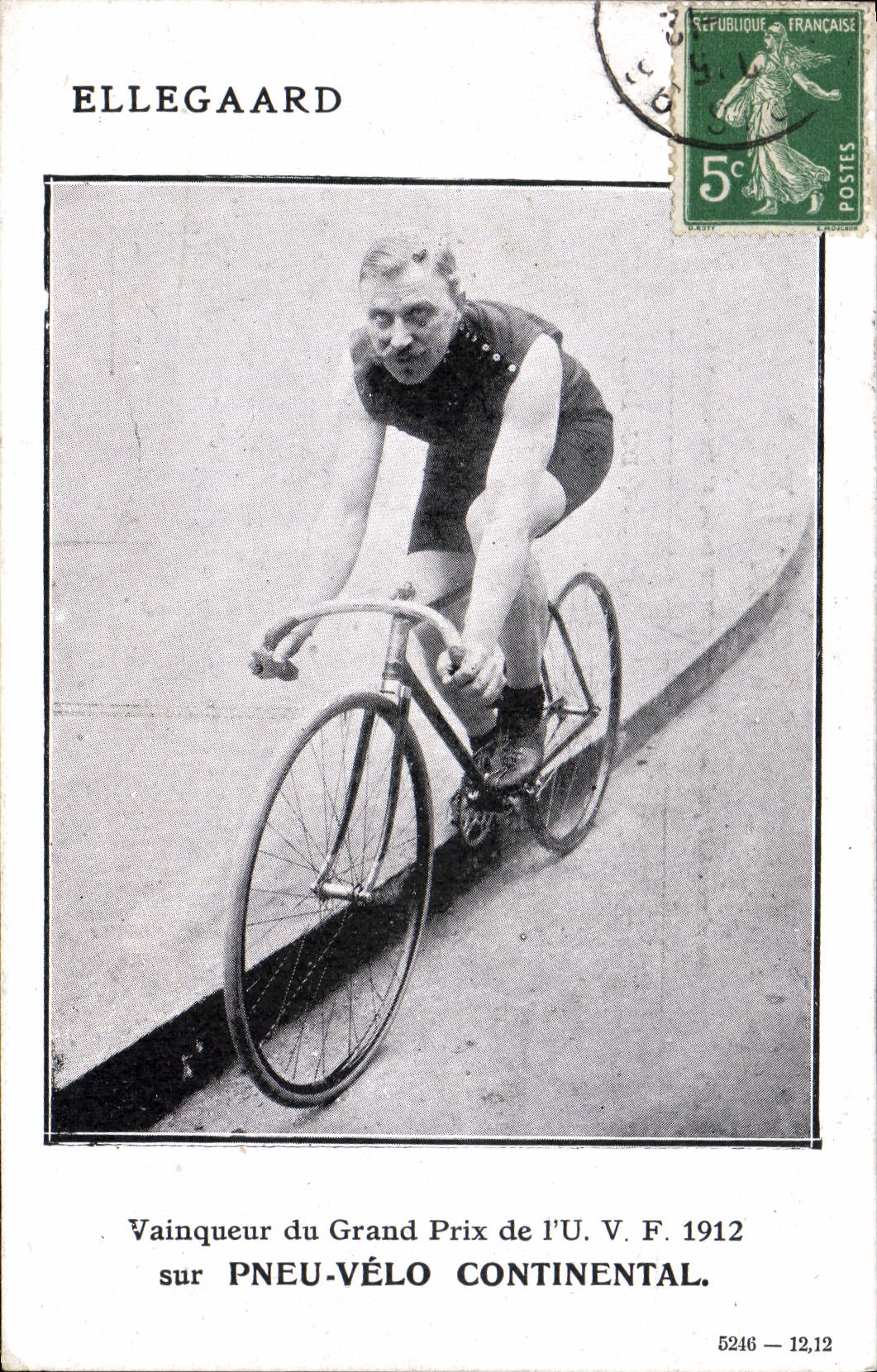 VINTAGE POSTCARD Velo Cycles Cycling Ellegaard Vainqueur of the Grand Prix of the UVF 1912 Tire Continental Bicycle