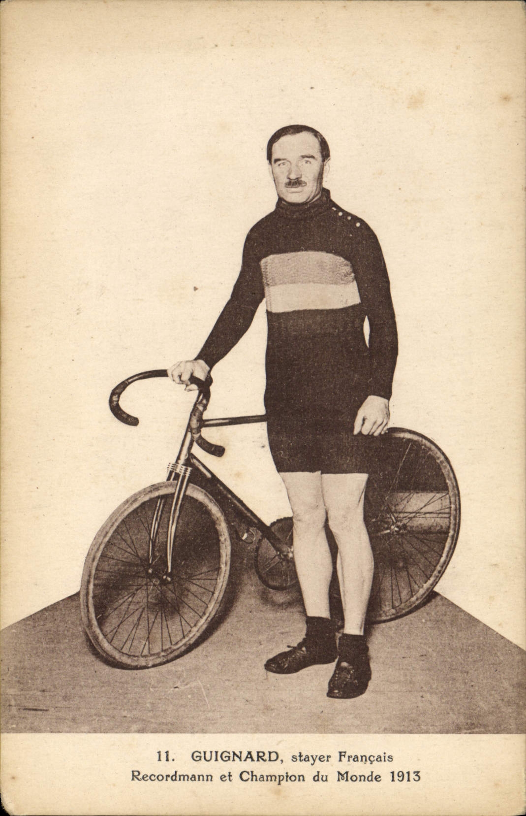 La POSTAL Velo de la VENDIMIA completa un ciclo a stayer de ciclo desafortunado el campeón francés 1913 de Recordman y del mundo