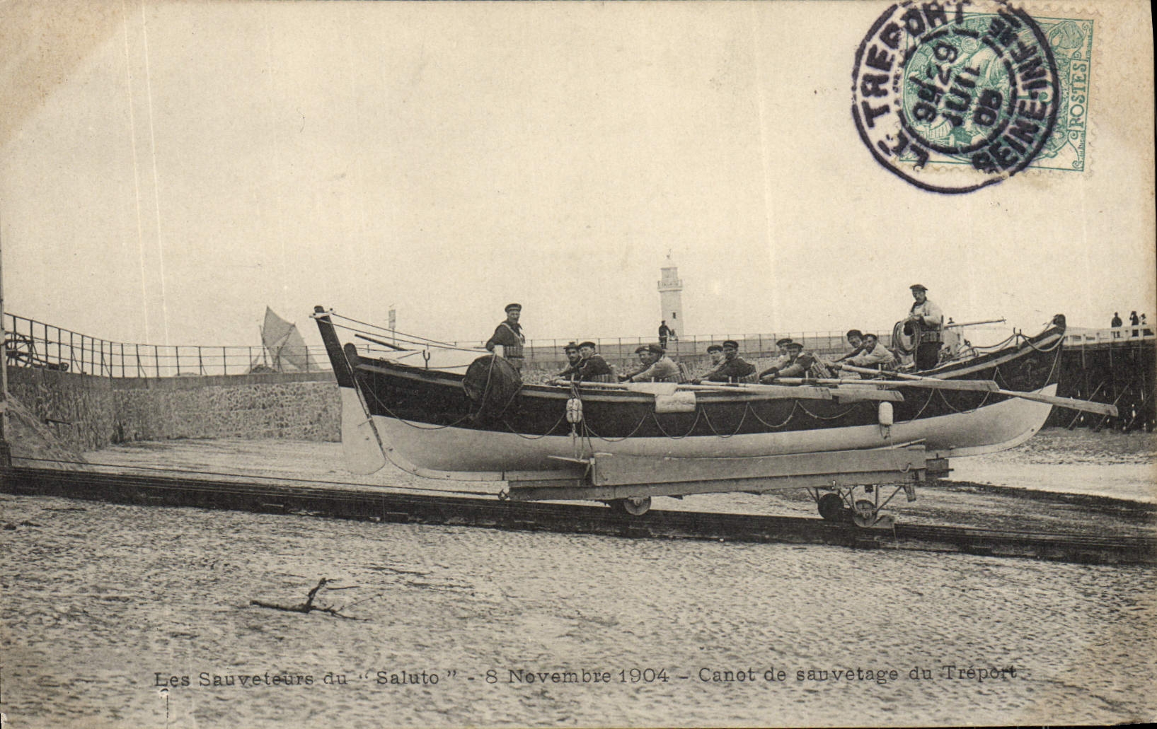 CPA Bateau Les sauveteurs du Saluto 8 novembre 1904 Canot de sauvetage du Treport TOP
