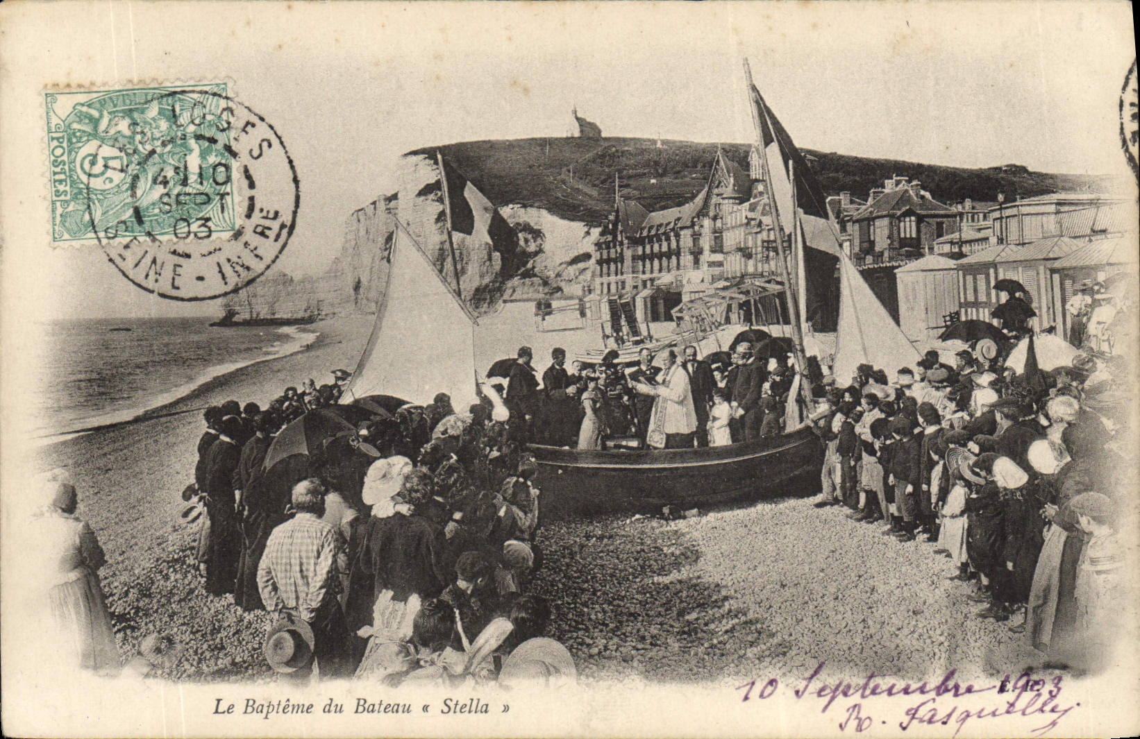 CPA Bateau le bapteme du bateau Stella