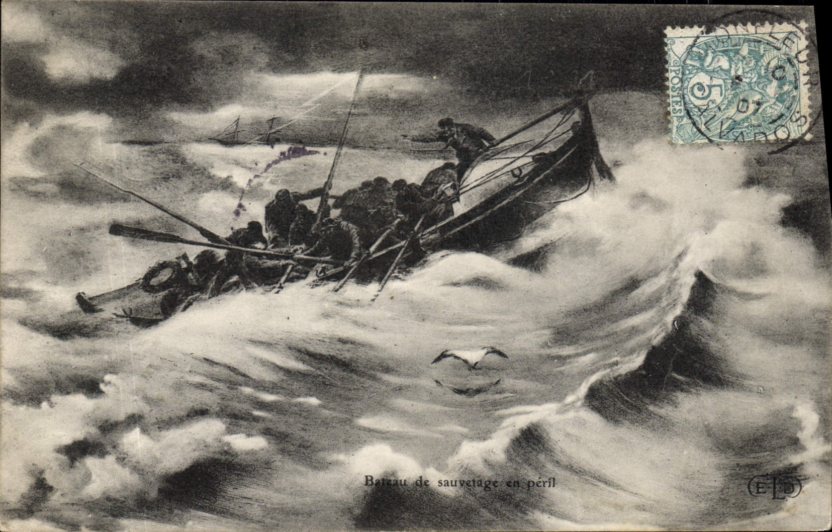 VINTAGE POSTCARD Lifeboat in danger