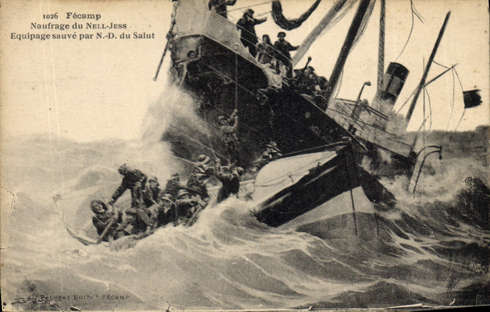 CPA Bateau Fecamp Naufrage du Nell Jess Equipage sauve par ND du Saslut