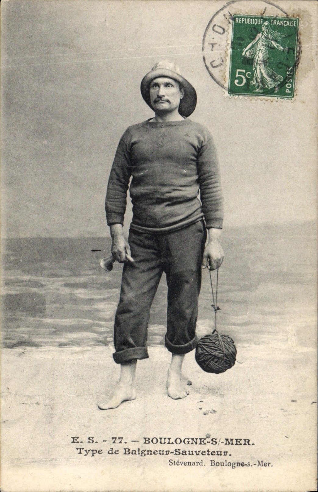 VINTAGE POSTCARD Boulogne Boat on Standard sea of Bather Rescuer