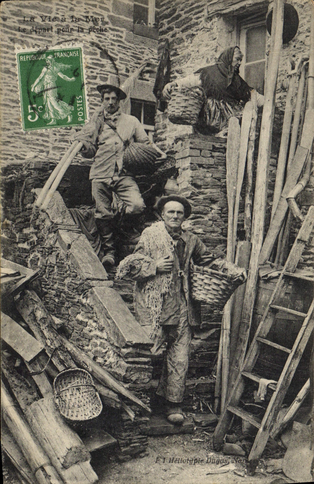 Vida de la POSTAL de la VENDIMIA con el mar la salida para el pecado