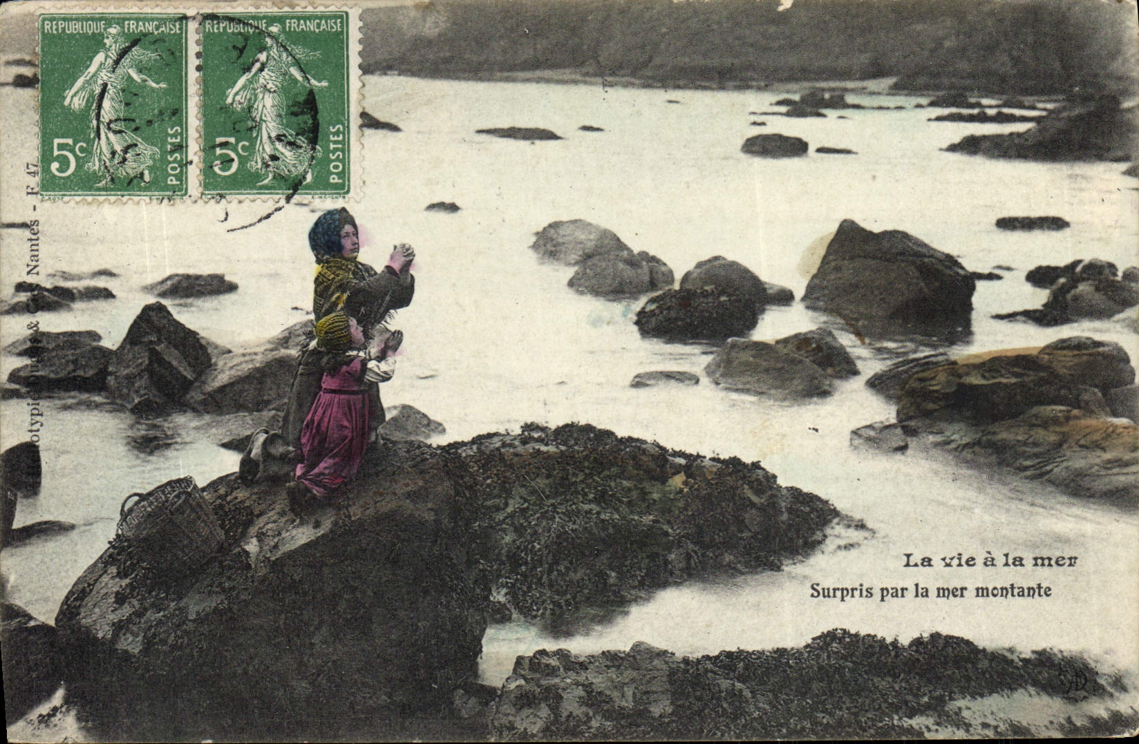 VINTAGE POSTCARD life with the sea Surprised by the rising sea