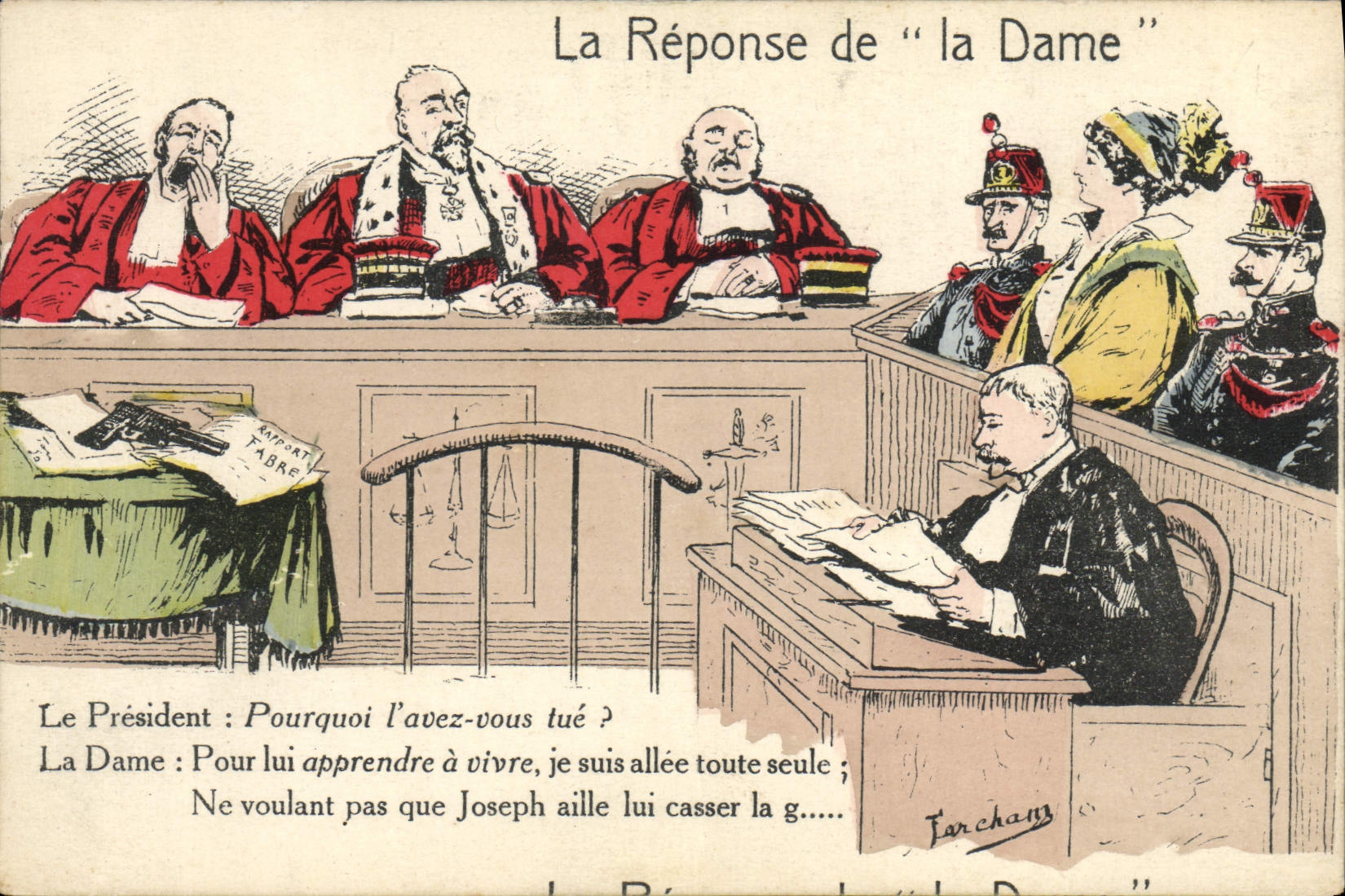 CPA Police Policier Justice La reponse de la Dame Juge Illustrateur Farchan