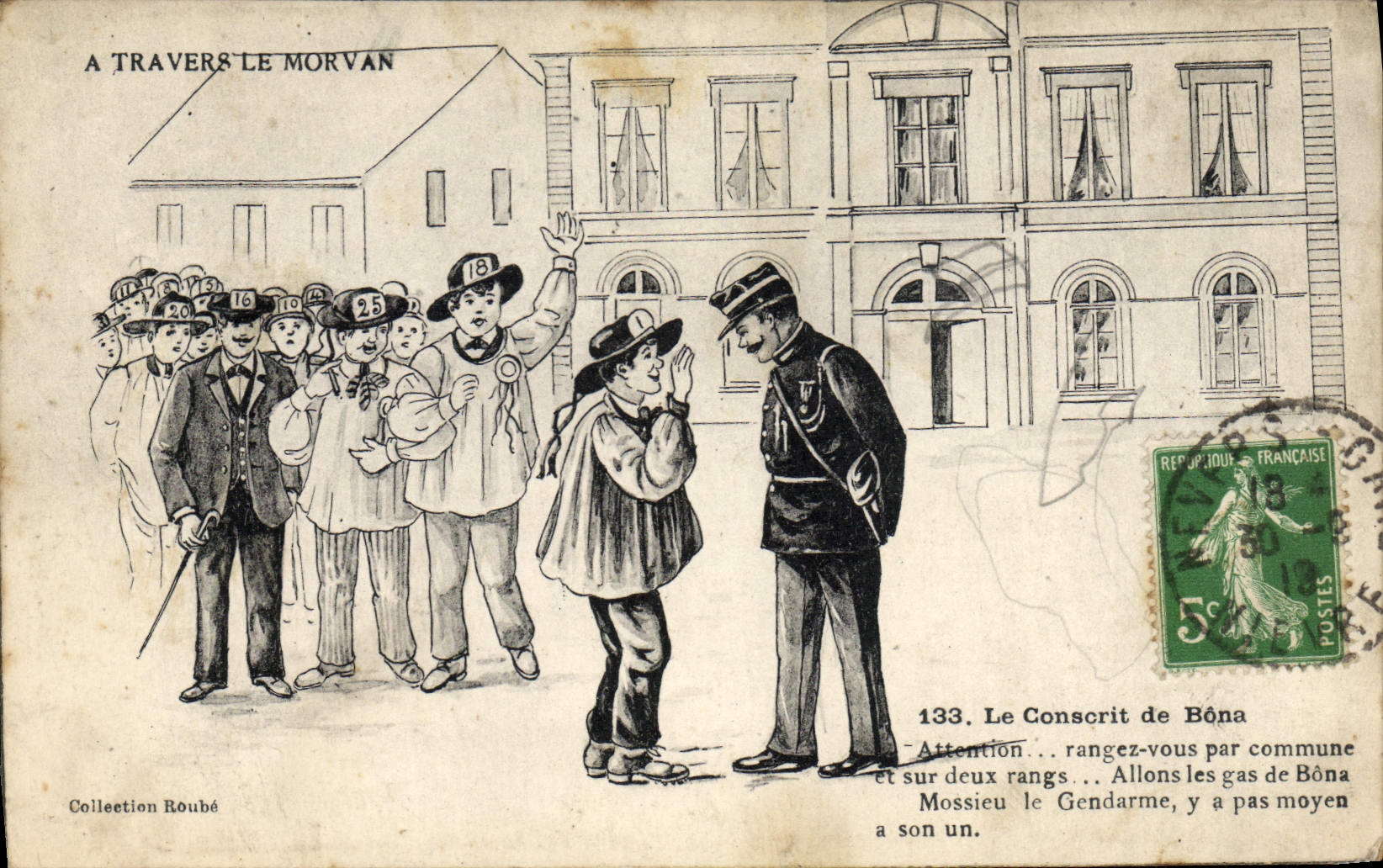 Oficial de policía de la fuerza de policía de la POSTAL de la VENDIMIA con Morvan el recluta de Bona