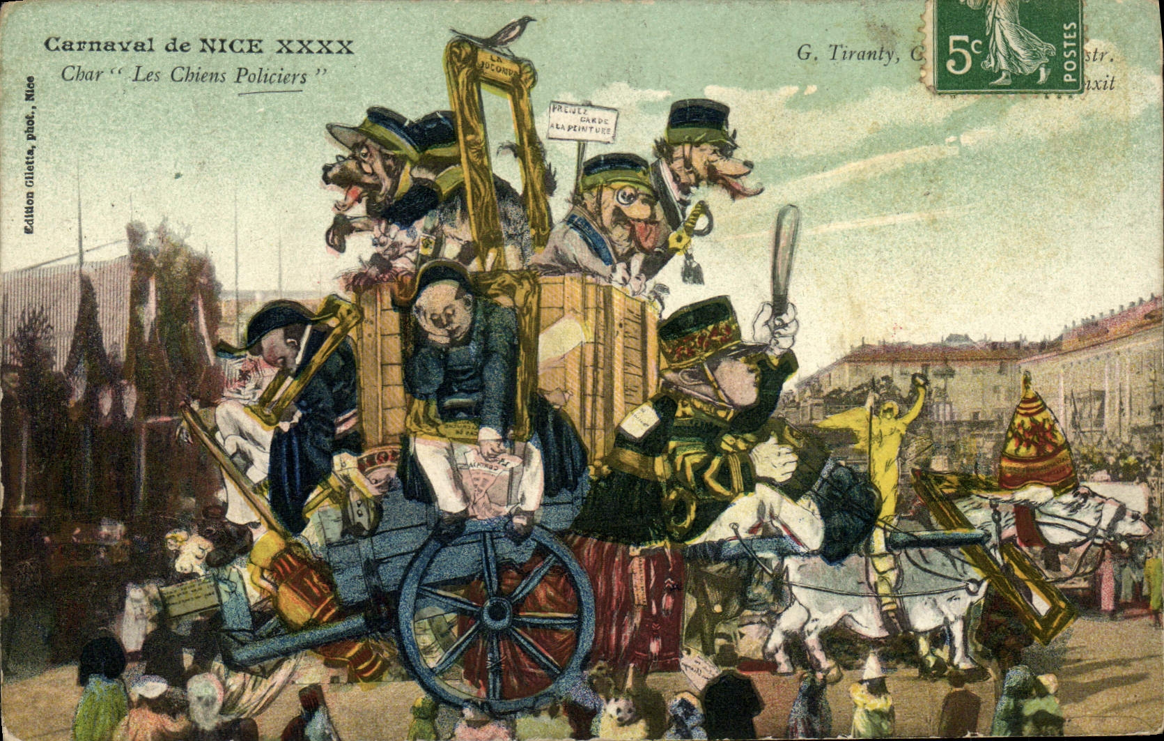 VINTAGE POSTCARD Police force Police officer Carnival of Nice Tank tracker dogs