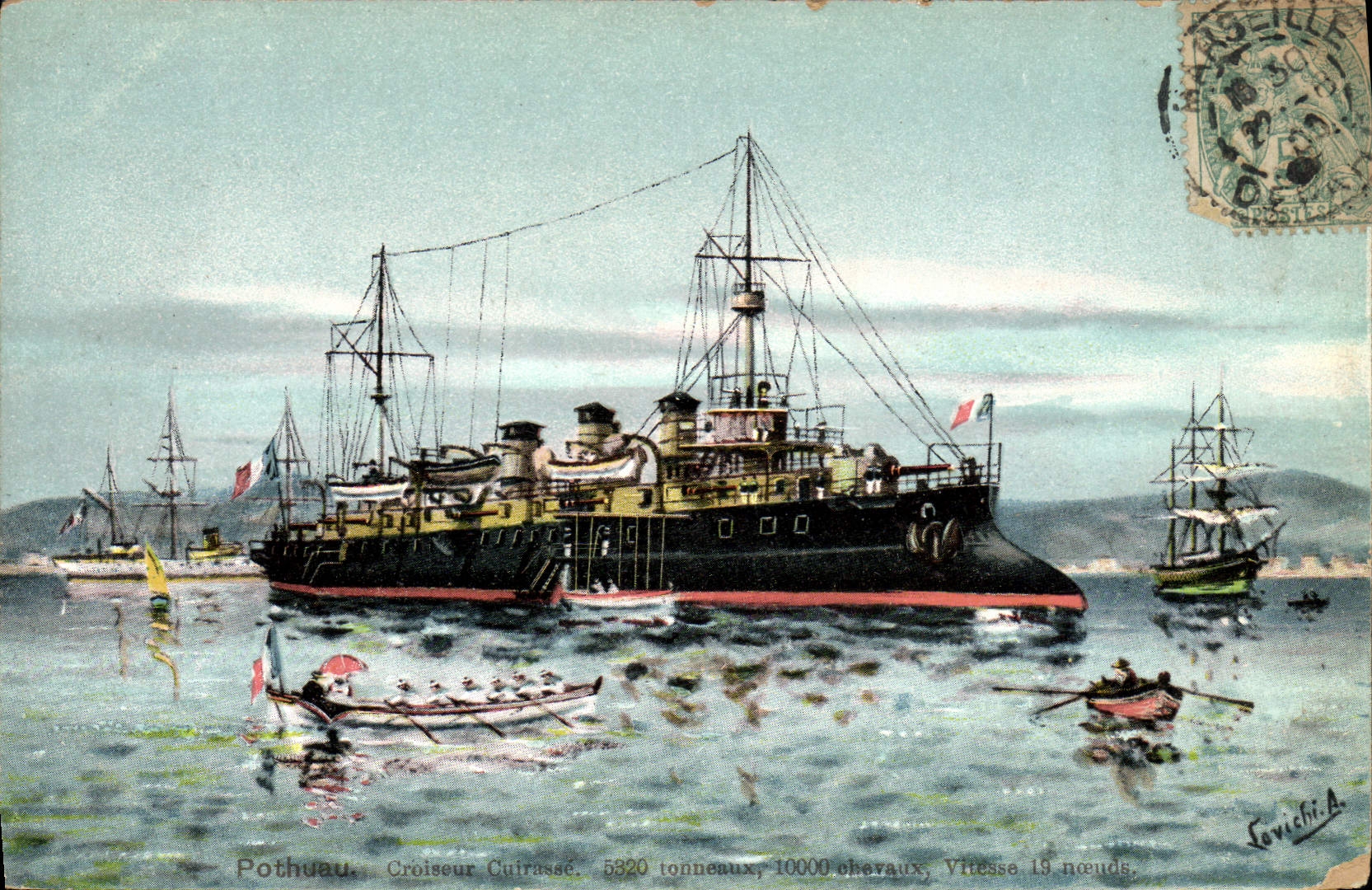 VINTAGE POSTCARD Bateau Pothuau Croiseur Armours
