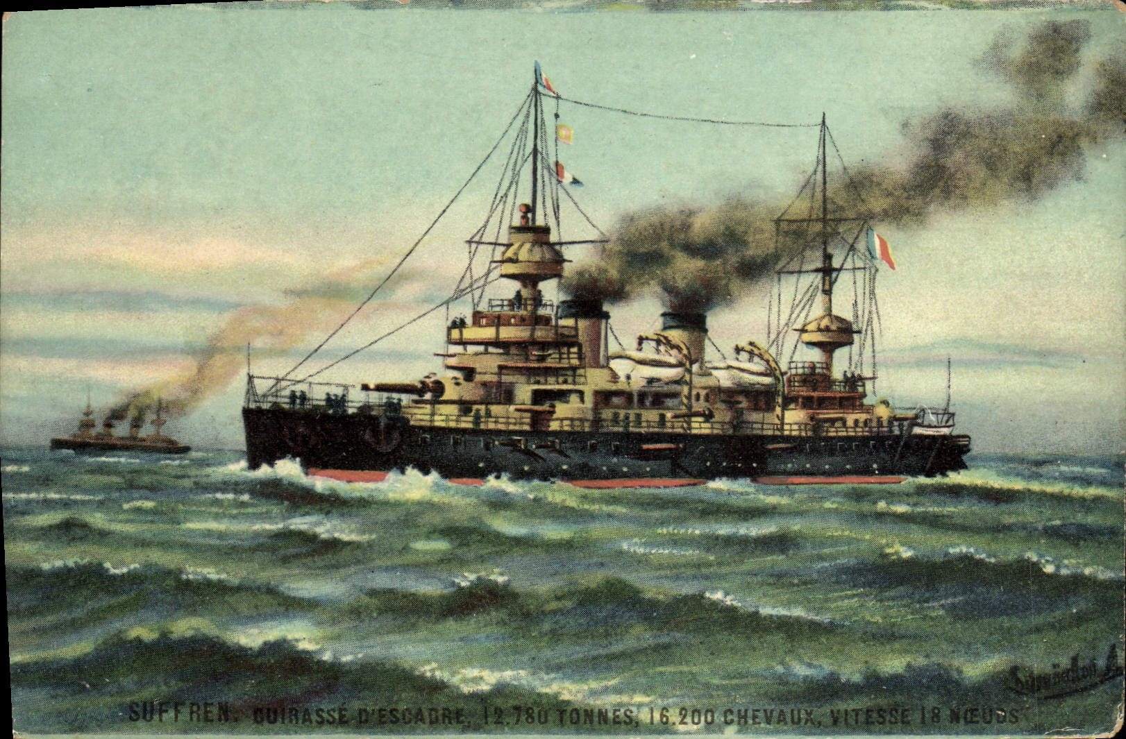 VINTAGE POSTCARD Bateau Suffren Armours squadron