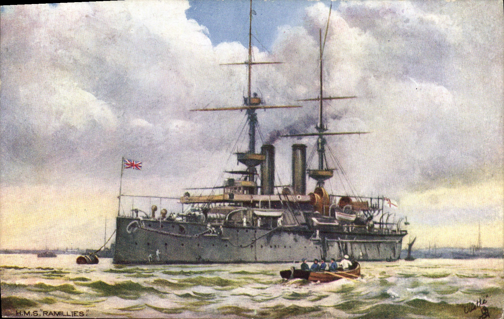 VINTAGE POSTCARD Boat HMS Ramilliers