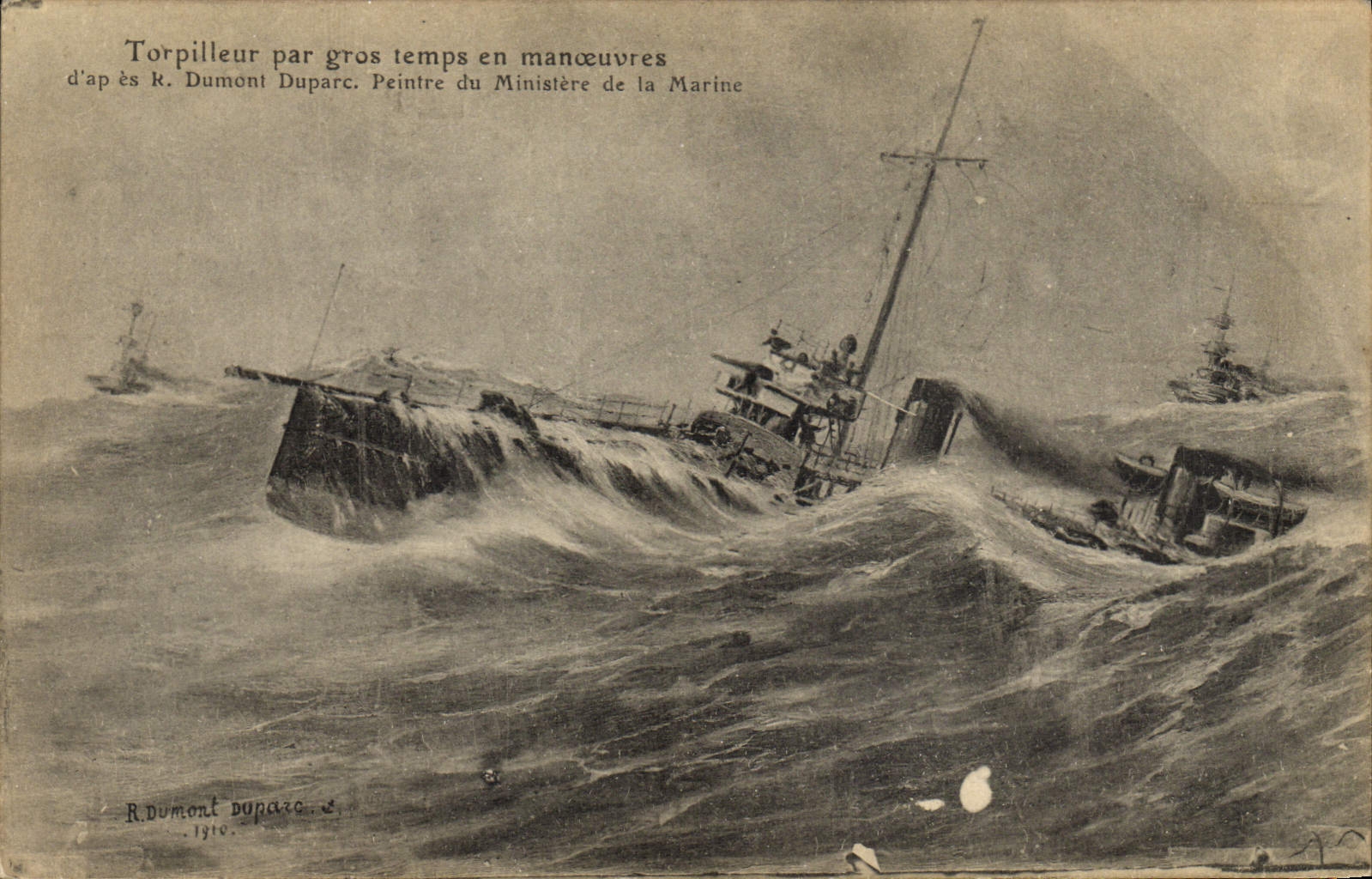 VINTAGE POSTCARD Boat Destroyer by heavy weather in operations