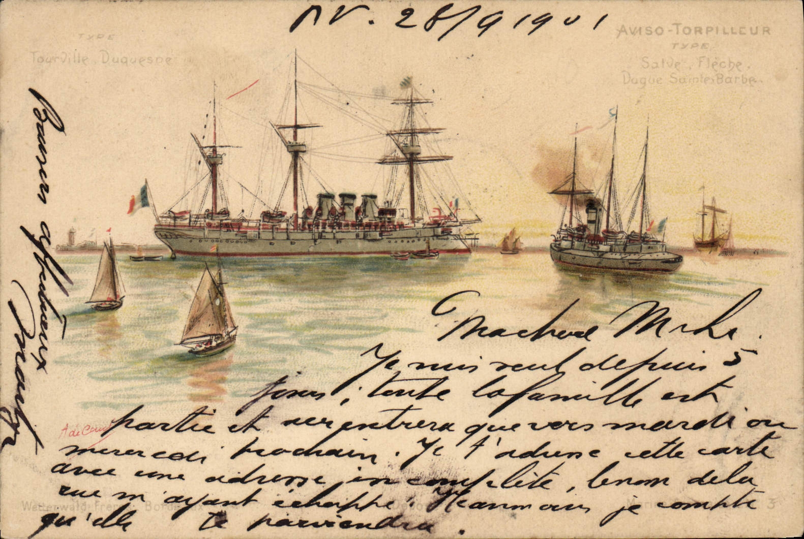 VINTAGE POSTCARD Boat Standard Sloop Destroyer Satve Arrow