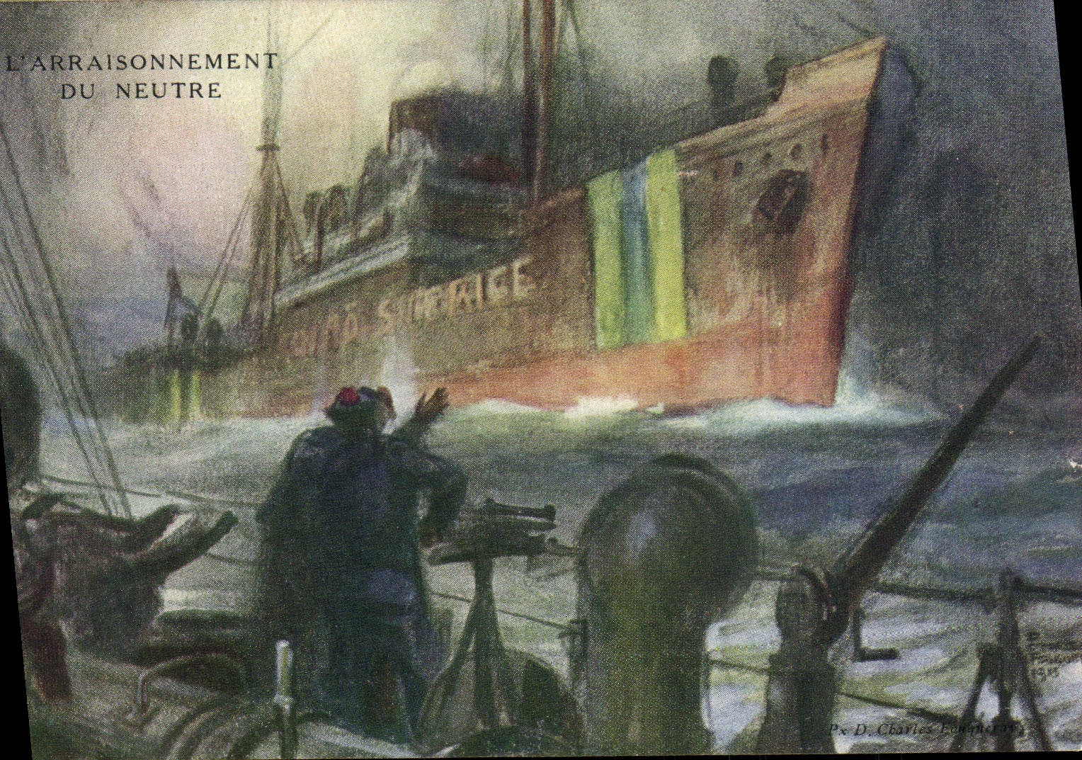 VINTAGE POSTCARD Boat boarding of the neutral