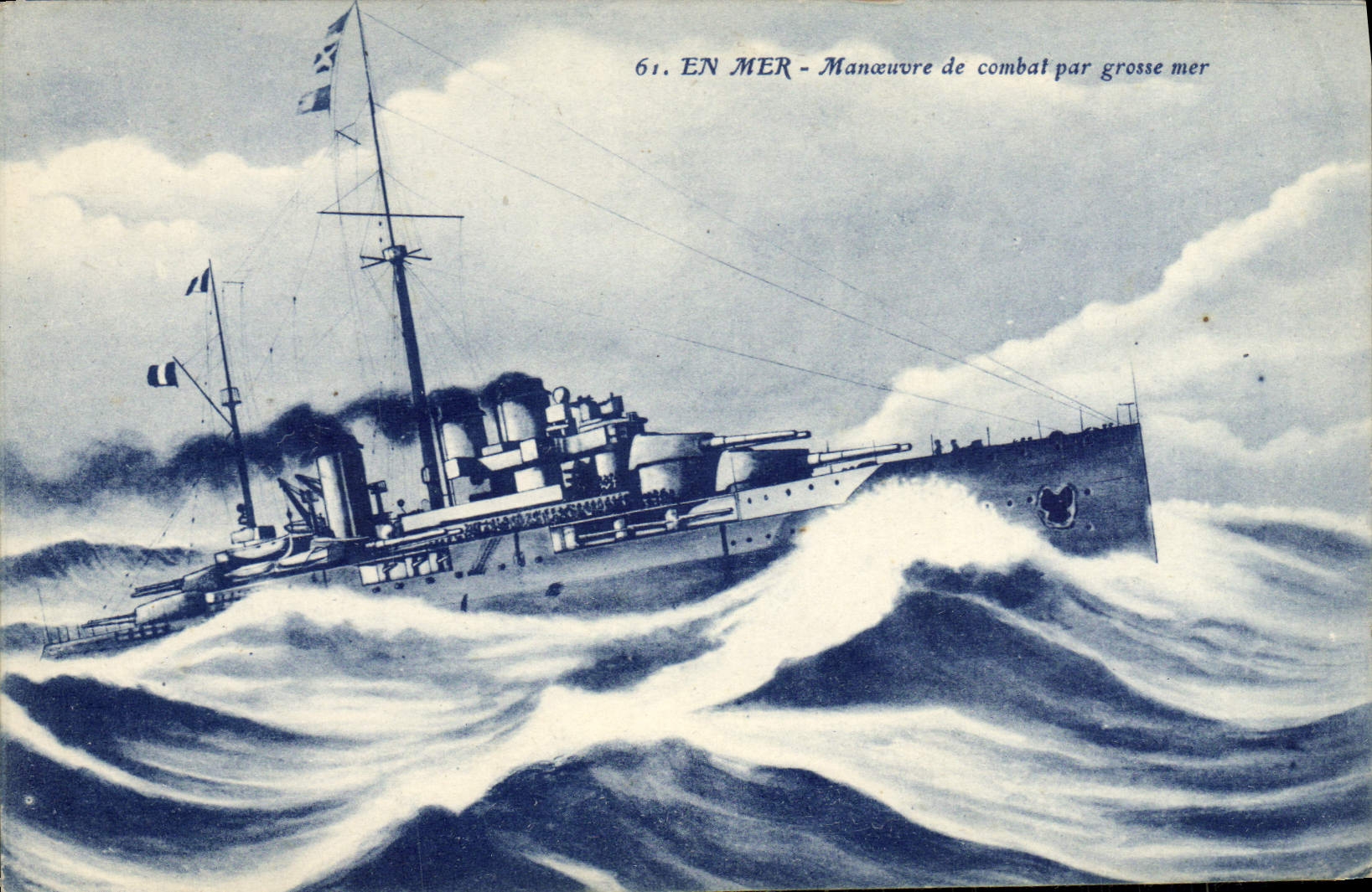 VINTAGE POSTCARD Boat At sea Operation of combat by heavy sea