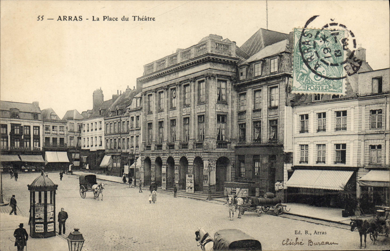 VINTAGE POSTCARD Arras the place of the Theater