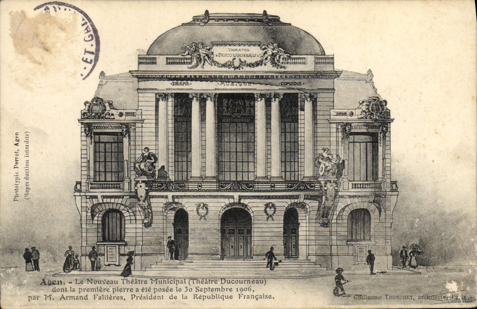 VINTAGE POSTCARD Agen the nouvea municipal Theater Ducourneau Theater