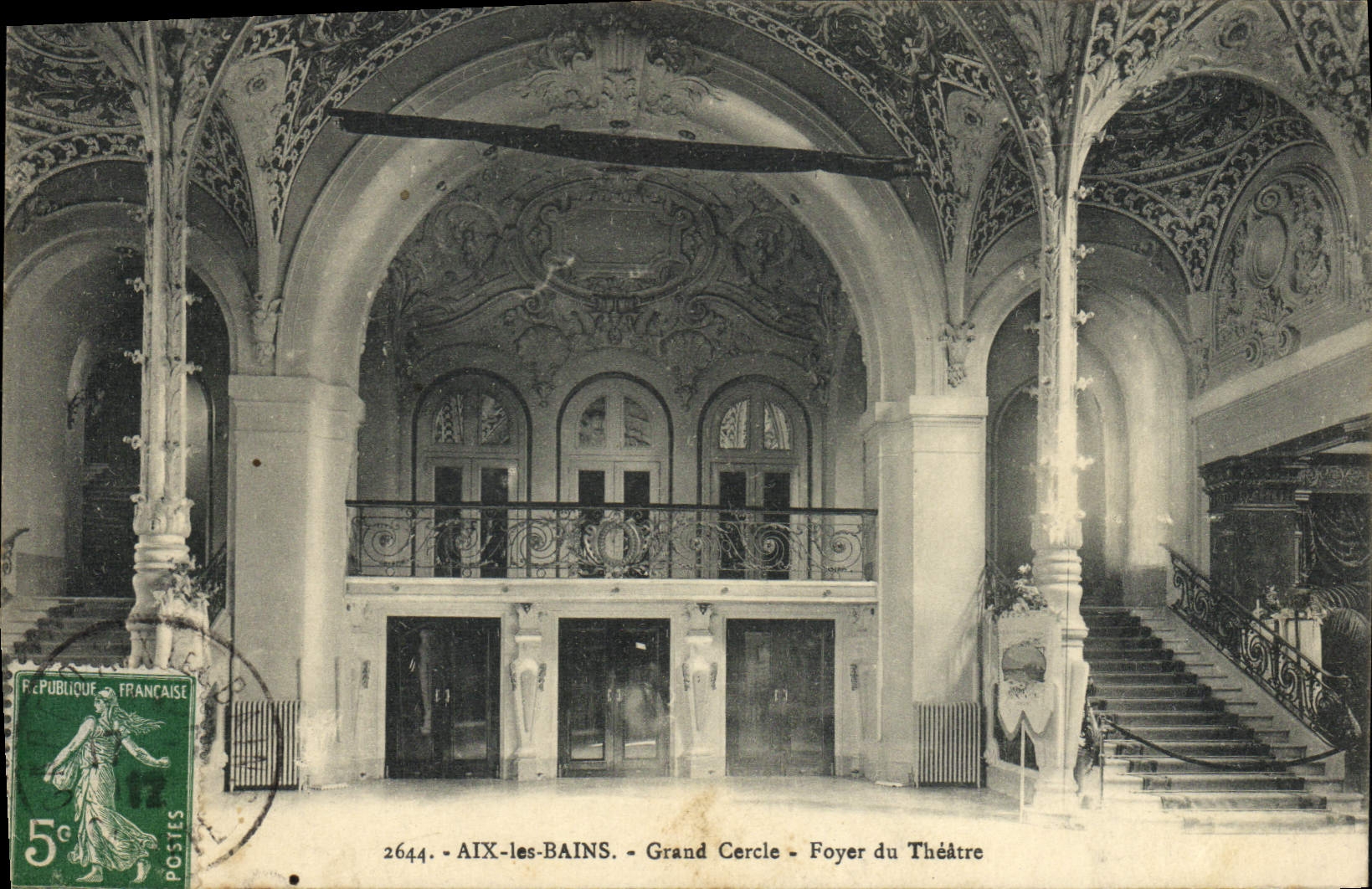 VINTAGE POSTCARD Aix les Bains Grand rings Foyer of the Theater