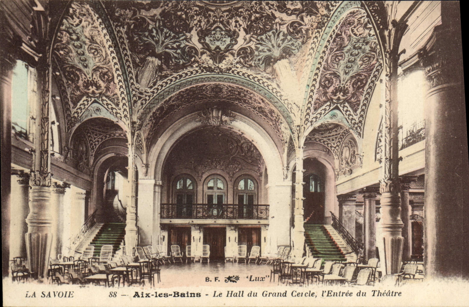 VINTAGE POSTCARD Aix les Bains the hall of the large circle the entry of the Theater