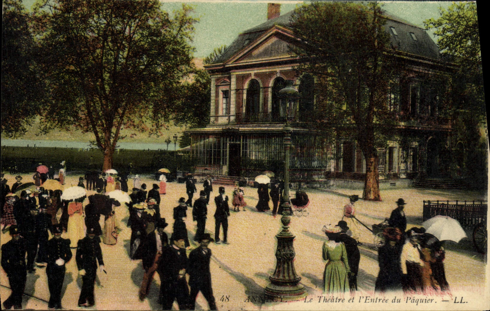 VINTAGE POSTCARD Annecy the Theater and the entry of Paquier