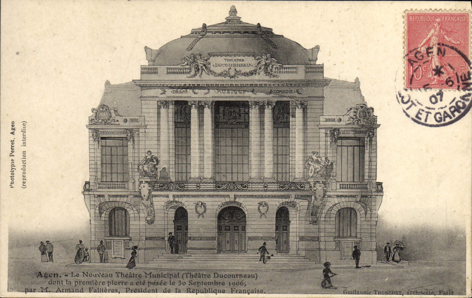 VINTAGE POSTCARD Agen the new municipal Theater Ducourneau Theater