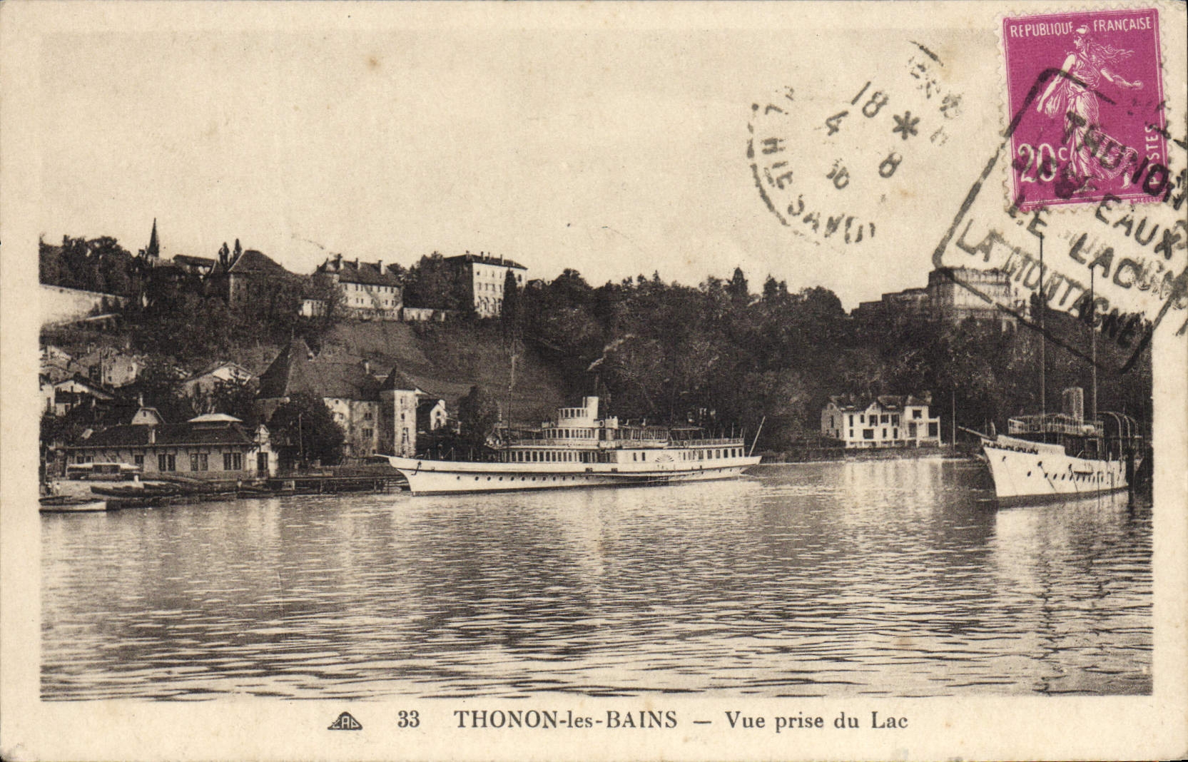 VINTAGE POSTCARD Thonon Les Bains Seen from of the Lake Boat