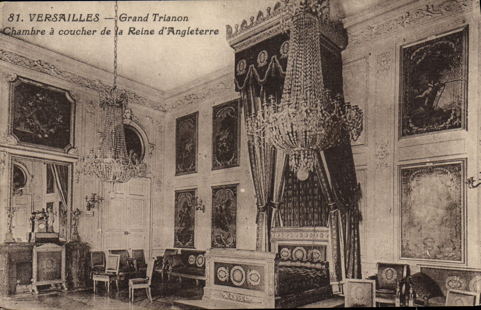 VINTAGE POSTCARD Versailles Grand Trianon Chambre has Coucher of the Queen of England
