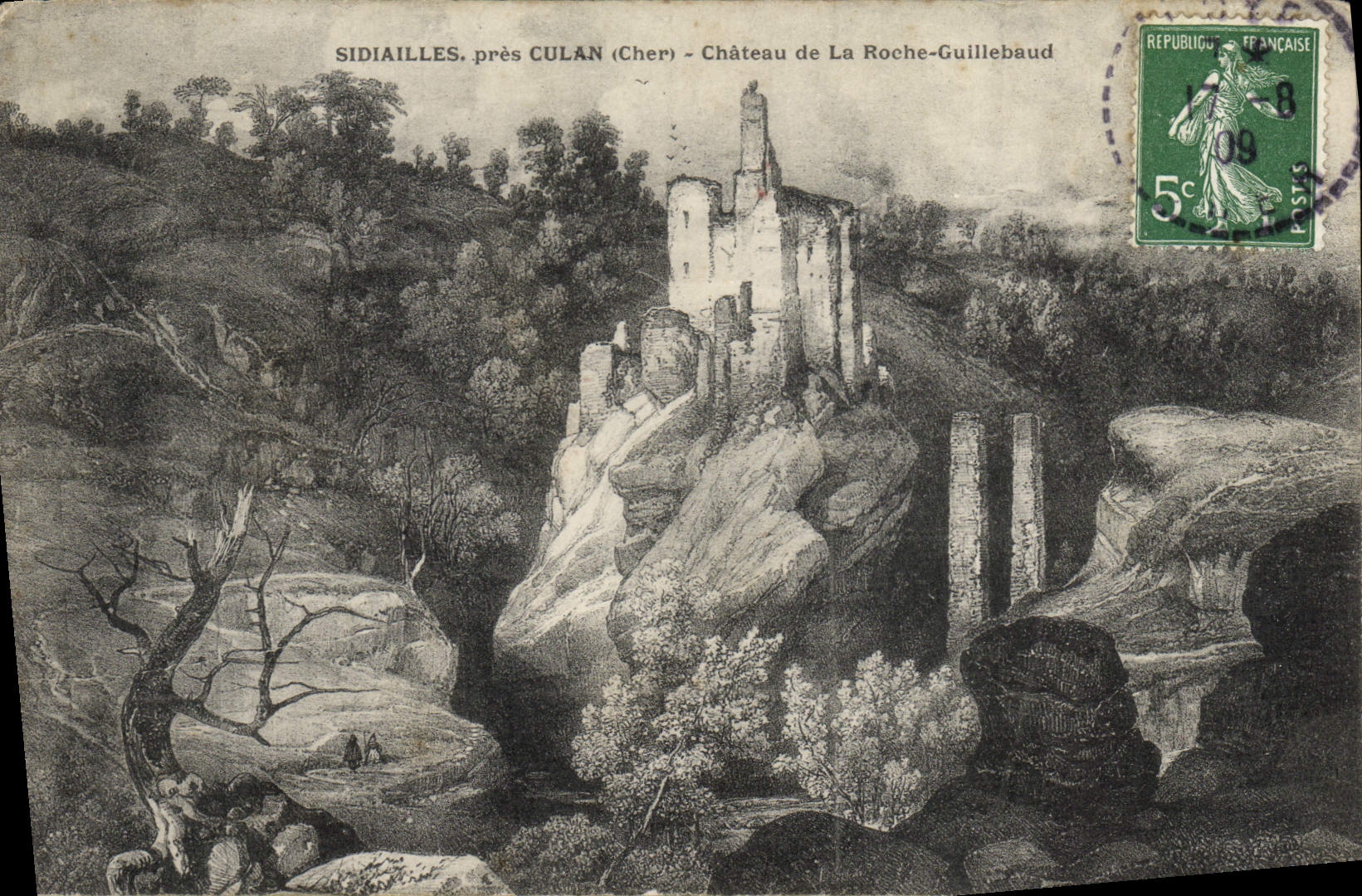 VINTAGE POSTCARD Sidiailles Close Culan Castle of the Guillebaud Rock