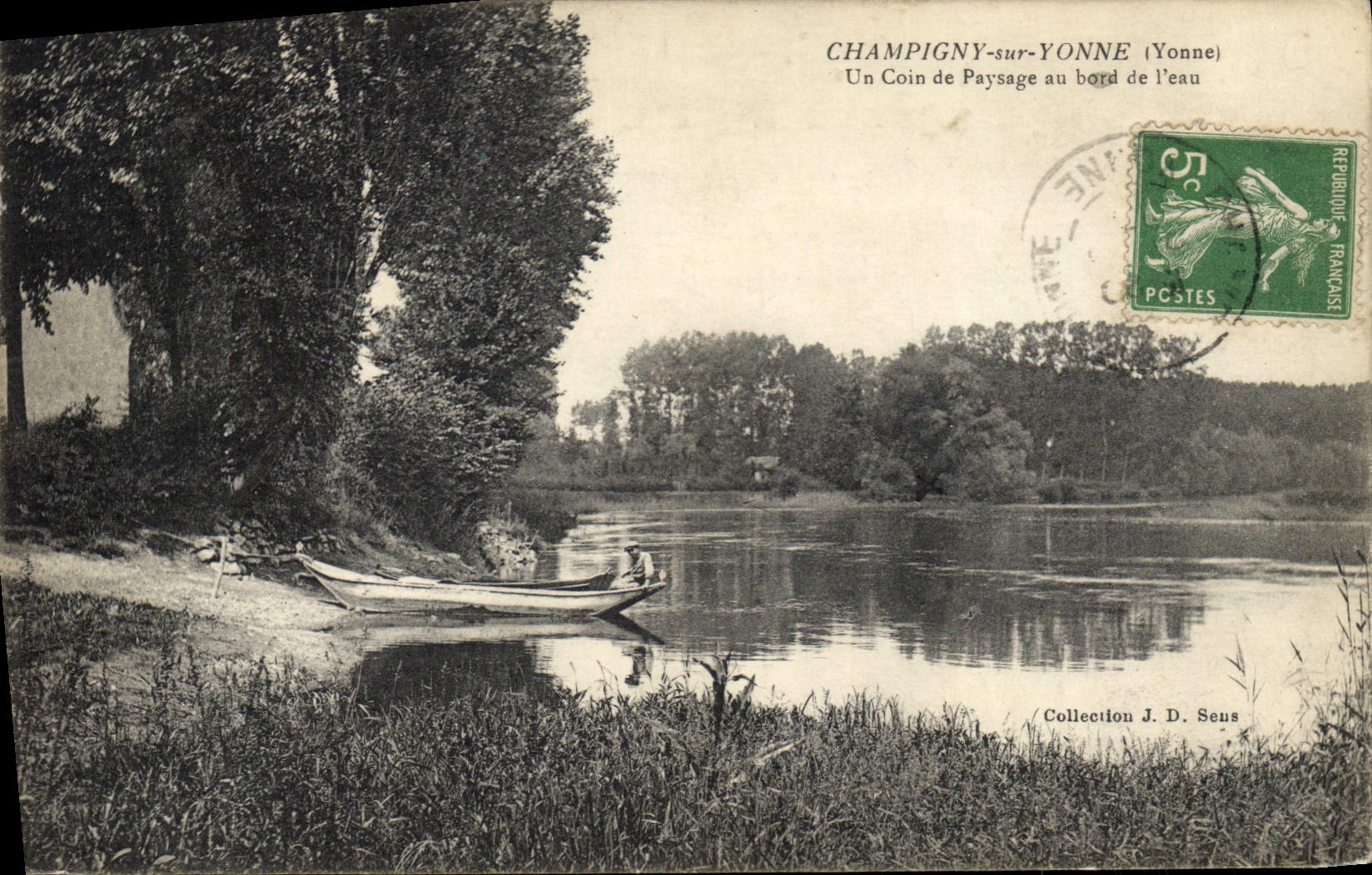 POSTAL Champigny de la VENDIMIA en Yonne una esquina del paisaje en el borde del agua