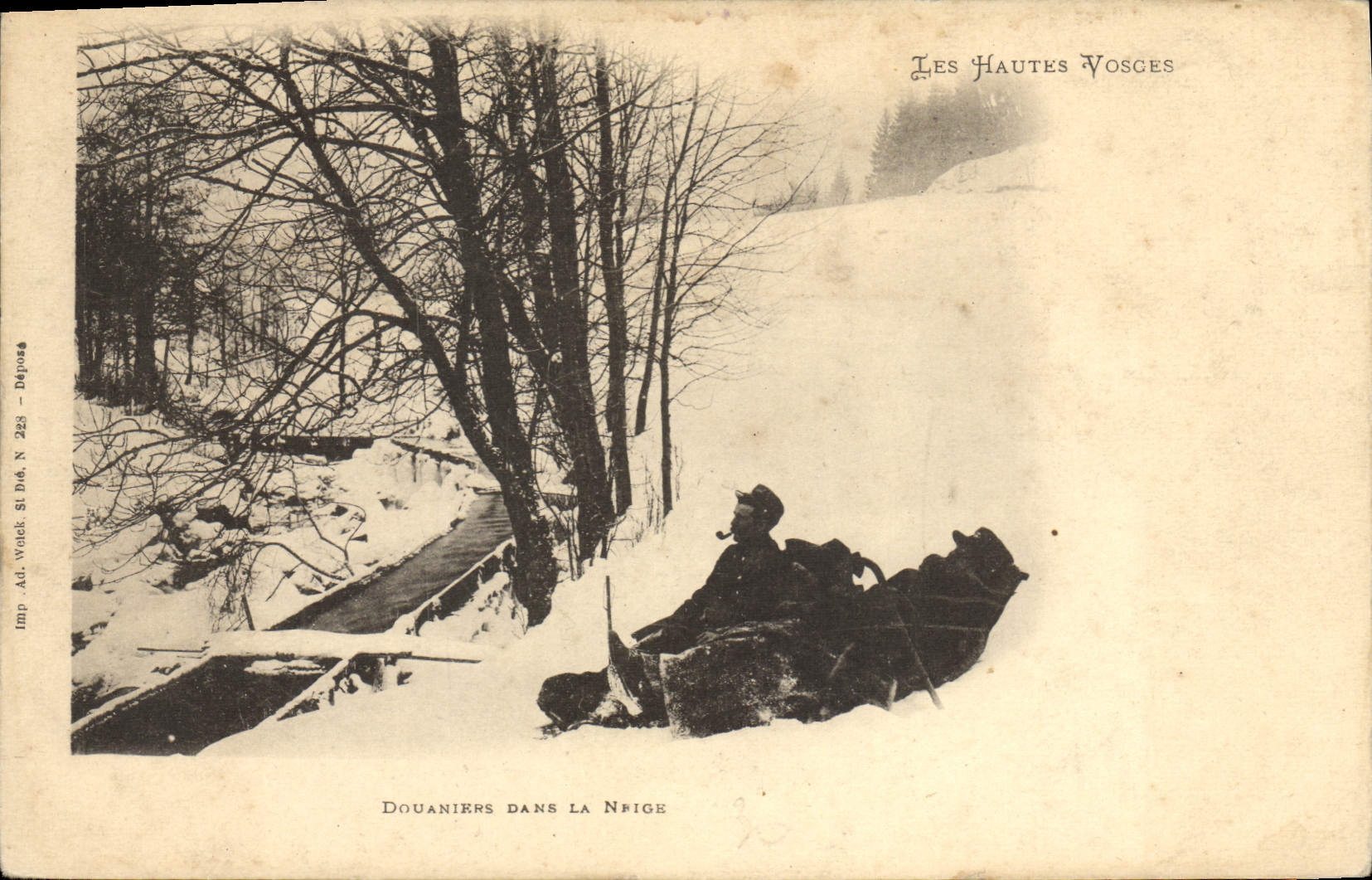 VINTAGE POSTCARD Customs Customs Customs officers in snow the High Vosges