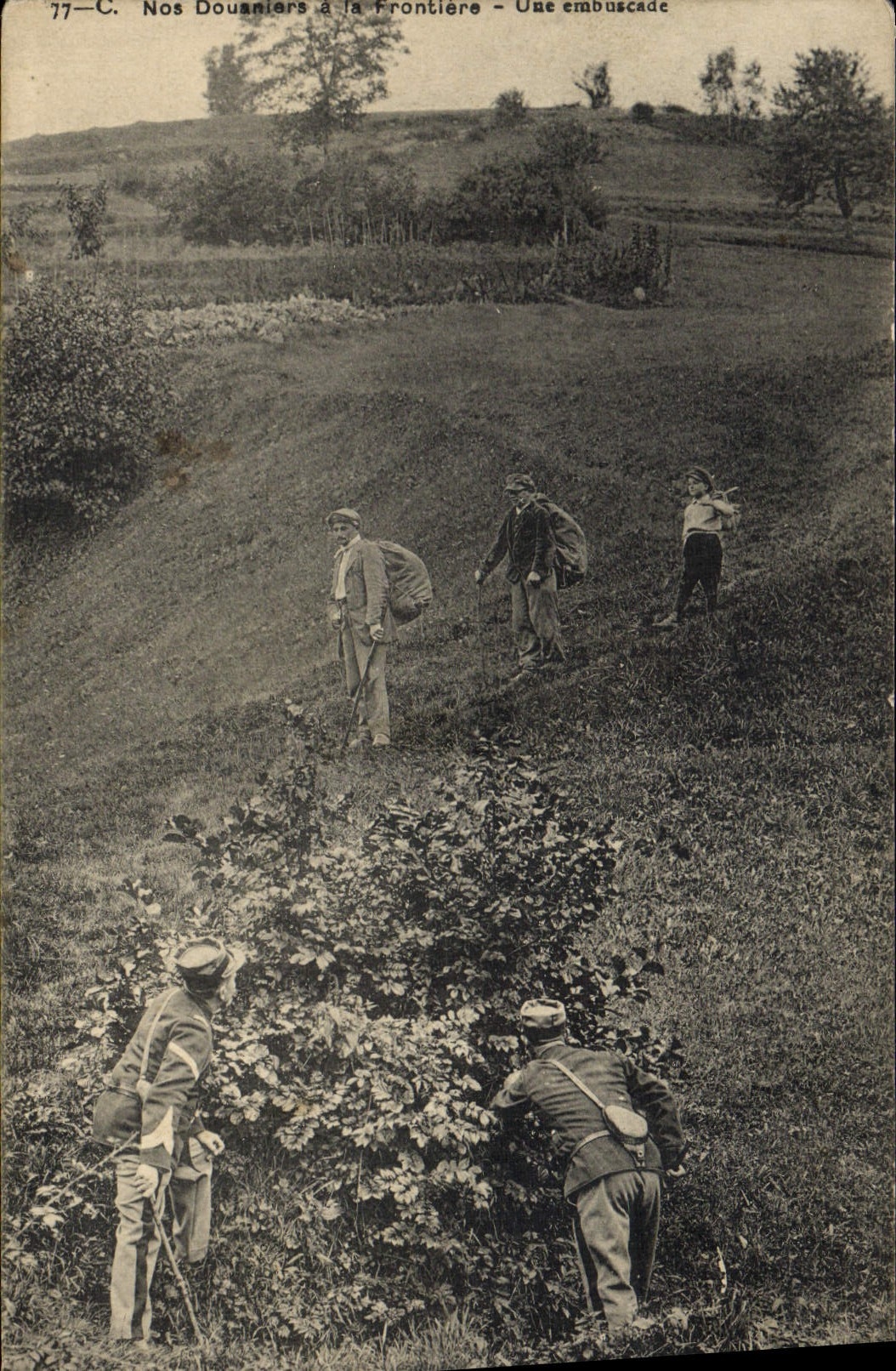 VINTAGE POSTCARD Customs Customs Our Customs officers at the border a ambush