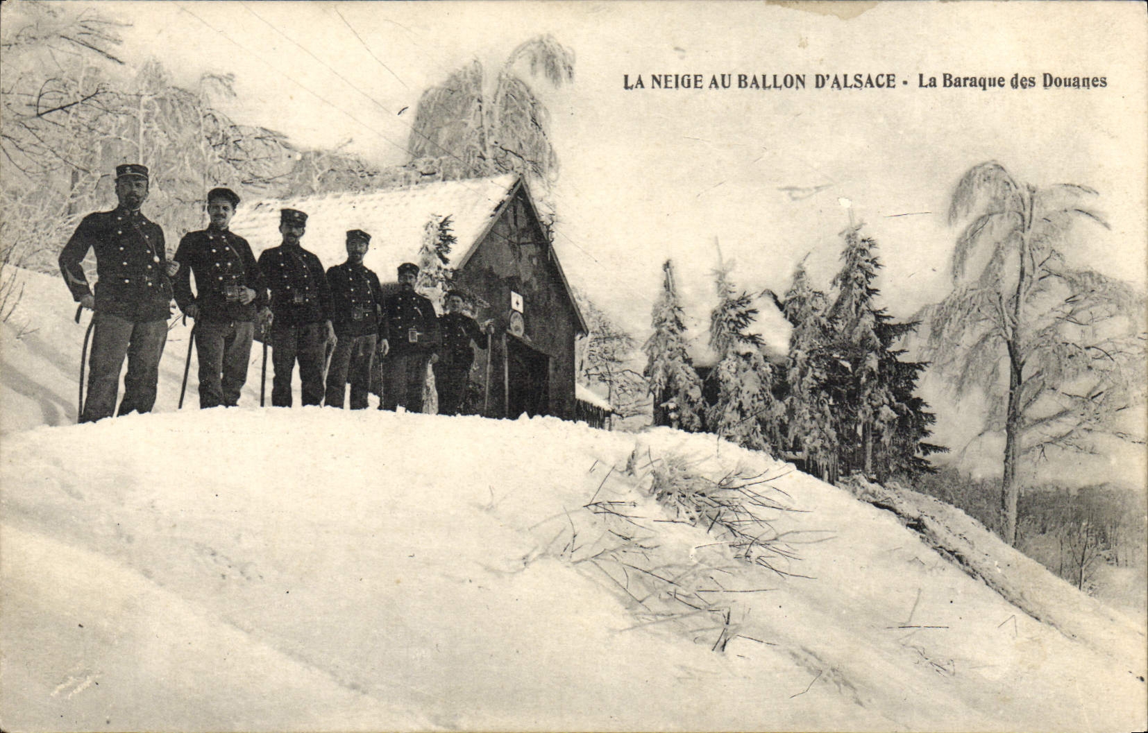 VINTAGE POSTCARD Customs Customs Customs officer snow with the Balloon of Alsace the hut of the customs