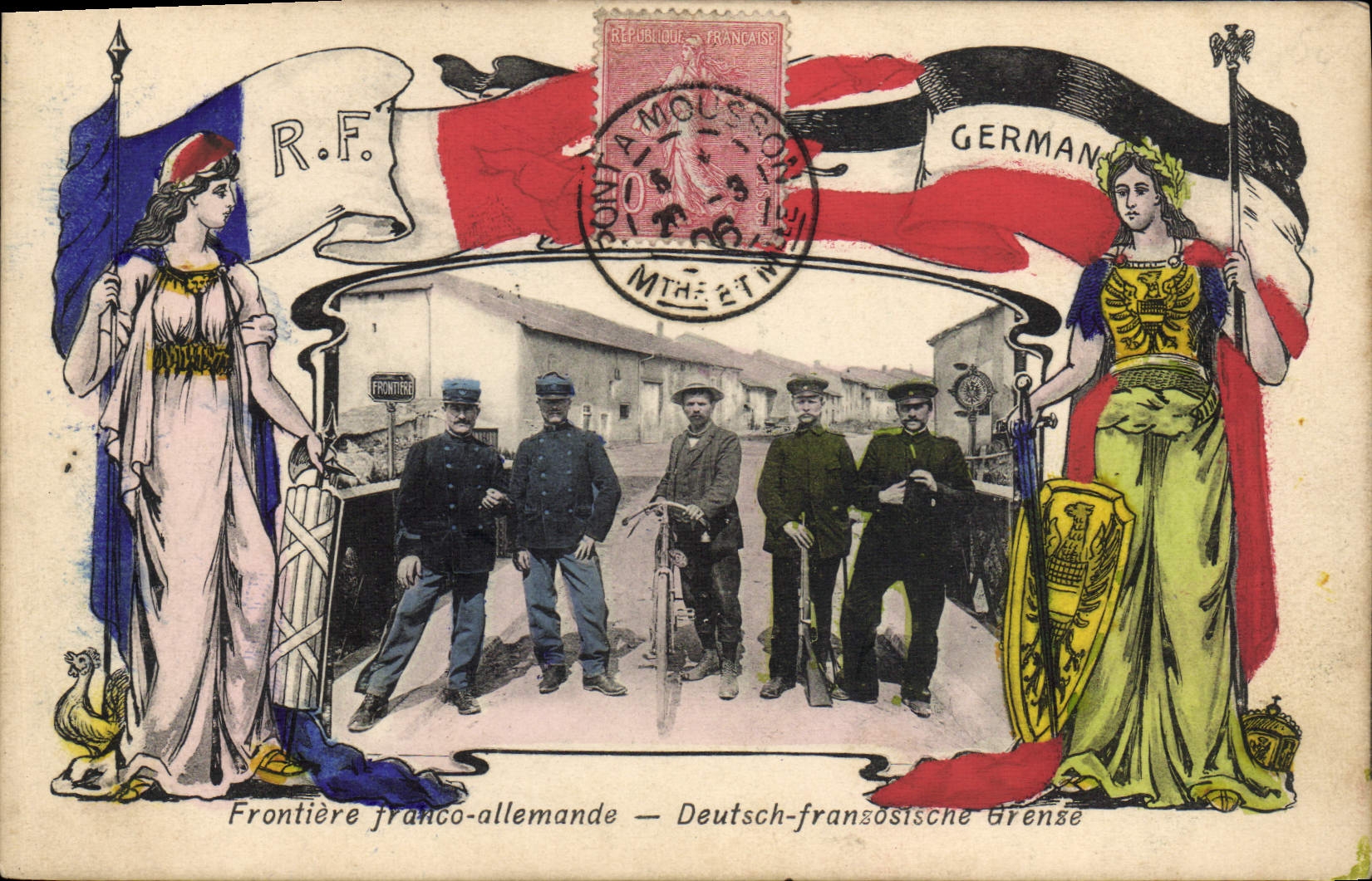 CPA Douane Douanes Douanier Frontiere Franco allemande Velo Cycle 