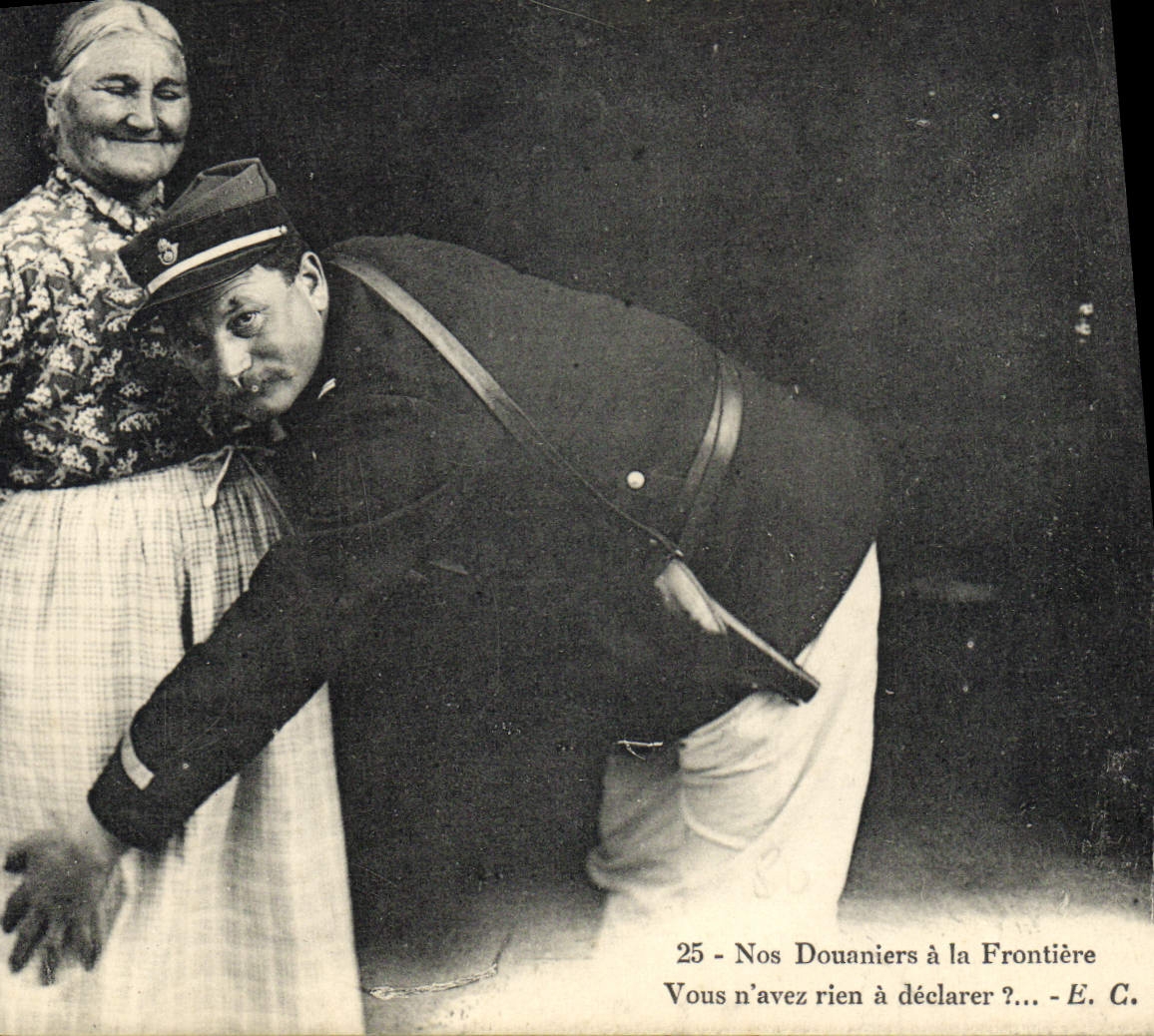 Aduanas de las aduanas de la POSTAL de la VENDIMIA nuestros oficiales de aduanas en el folklore de la frontera