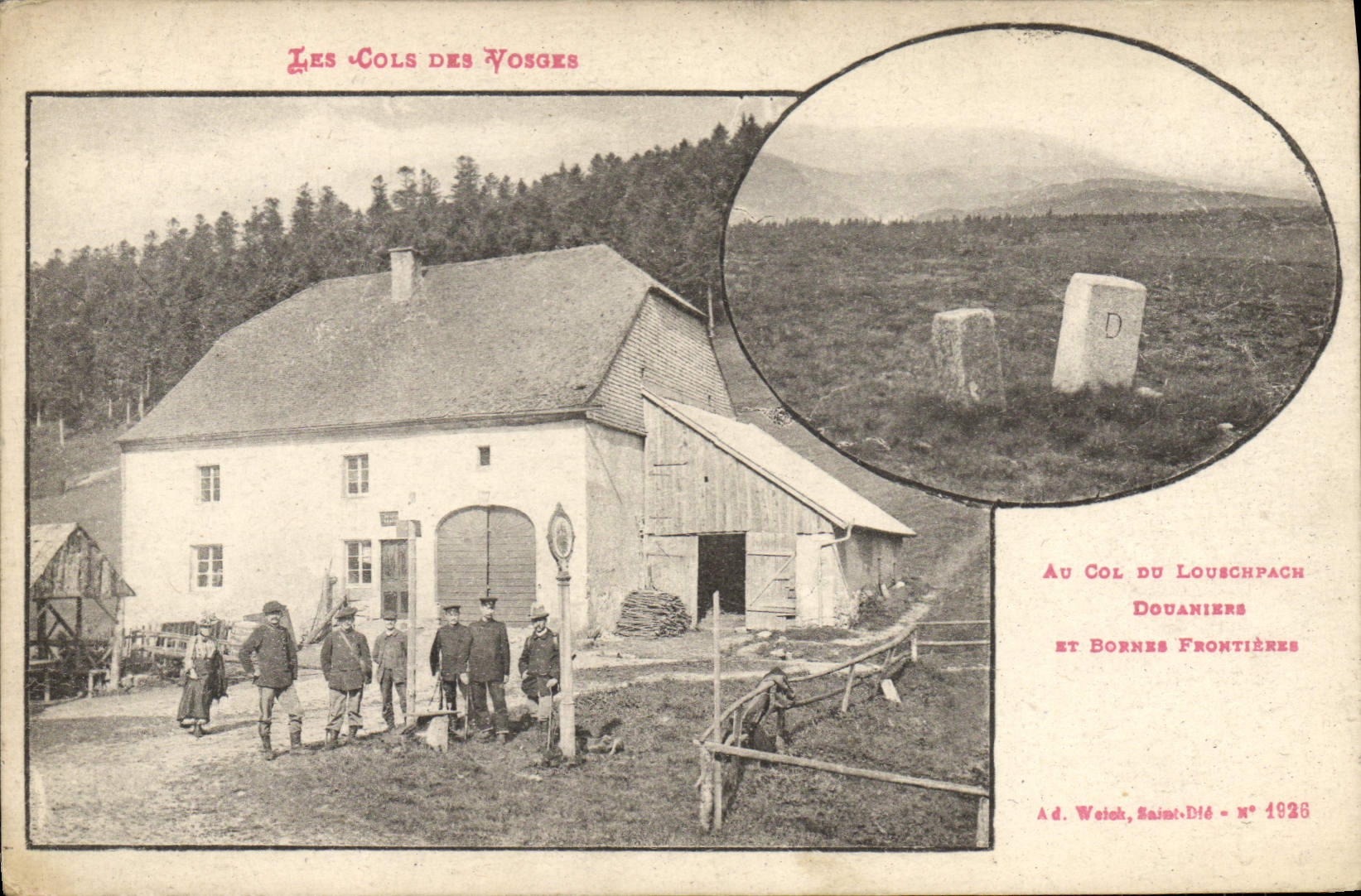 VINTAGE POSTCARD Customs Customs Customs officer Collars of the Vosges To the collar of Louschpach Customs officers and boundary stones