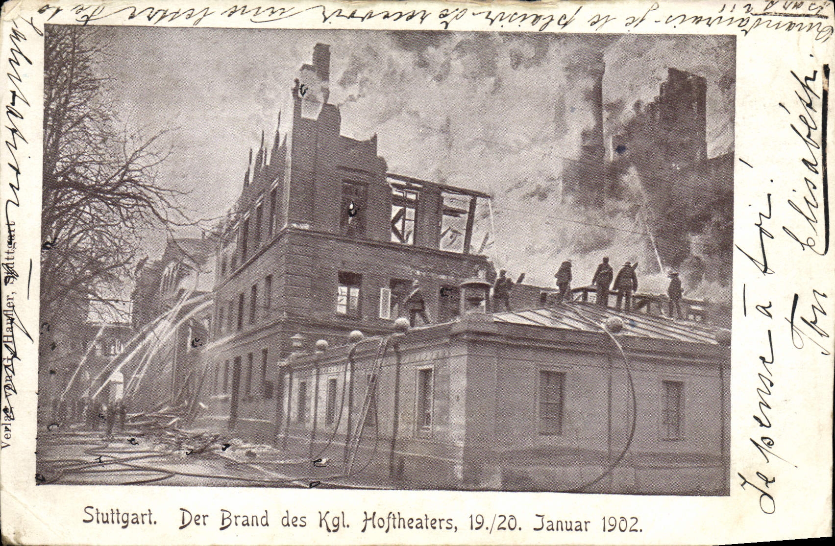 CPA Sapeurs Pompiers Stuttgart Der Brand des Kgl Hoftheaters 19 20 januar 1902