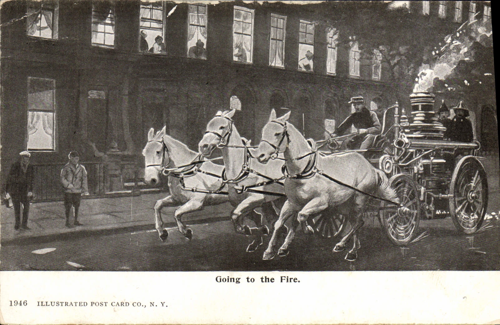 VINTAGE POSTCARD Sappers Firemen Going to the fire Horses