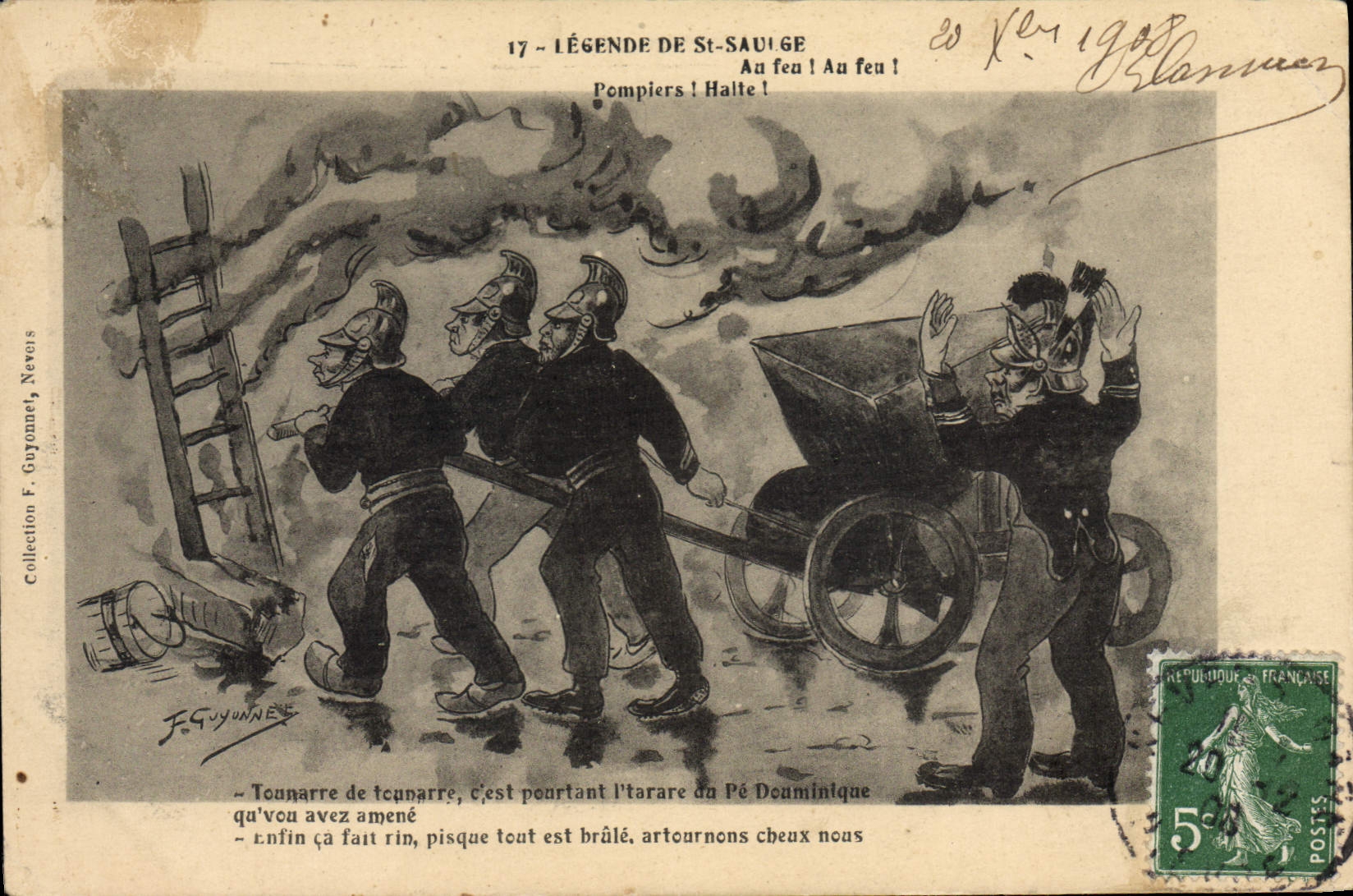 VINTAGE POSTCARD Sapeurs Firemen Captions St Saulge