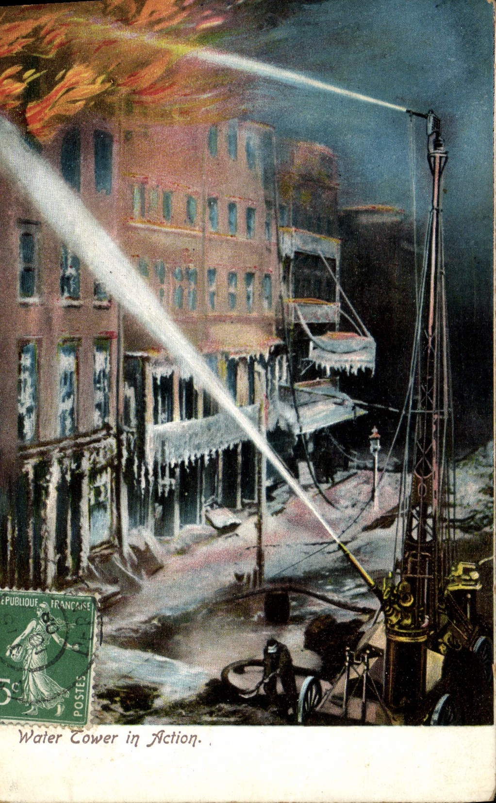 CPA Sapeurs Pompiers Water tower in action