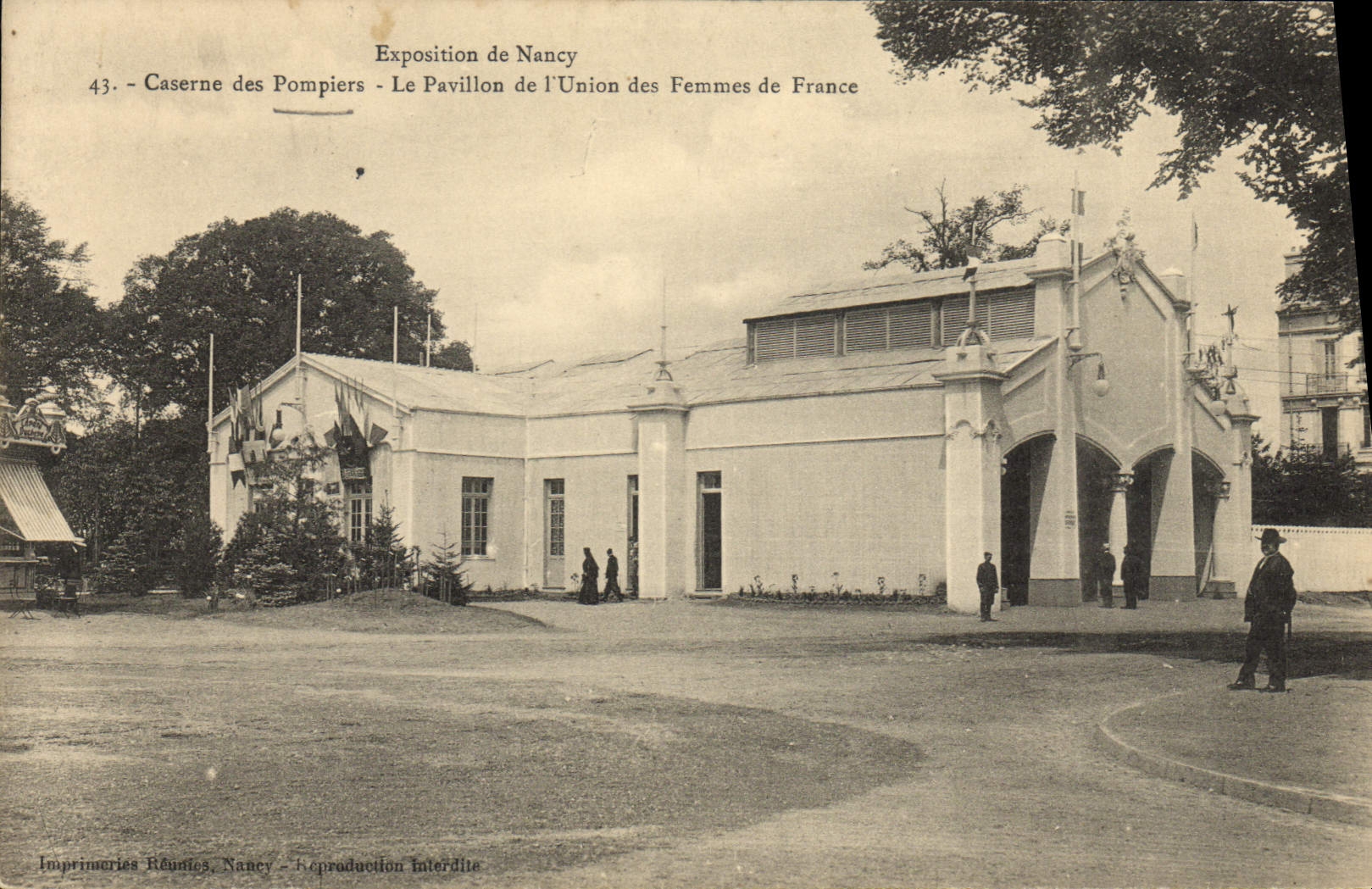VINTAGE POSTCARD Sappers Firemen Fair of Nancy Barracks of the firemen the house of the union of the women of France