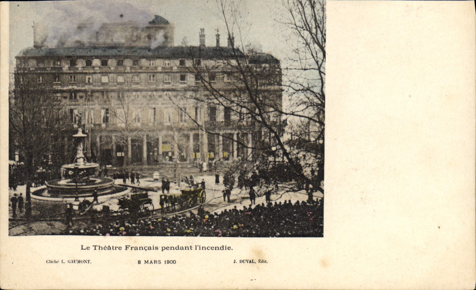 VINTAGE POSTCARD Sappers Firemen the French theater during the fire March 8th, 1900