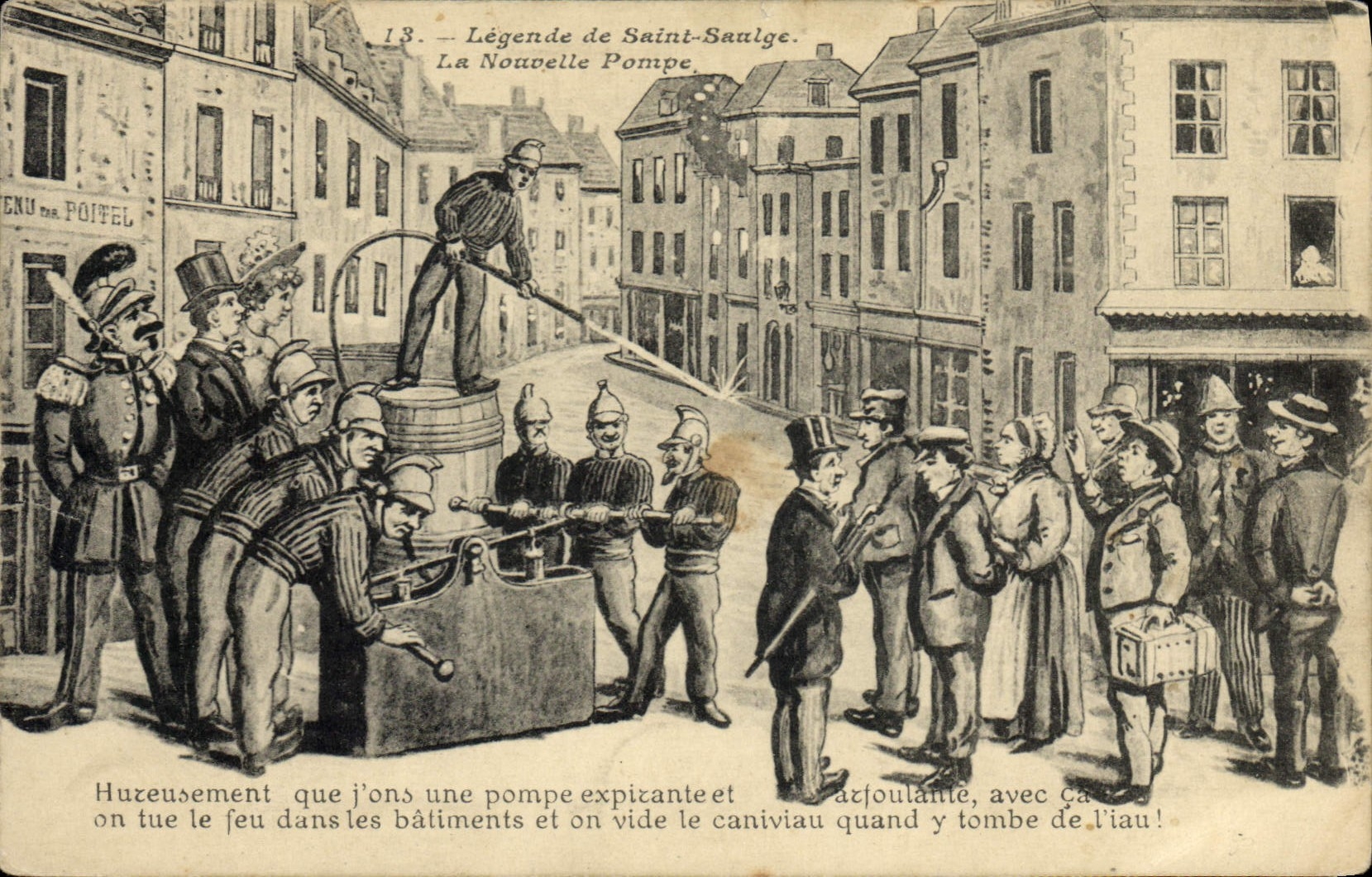 CPA Sapeurs Pompiers Legende de saint Saulge la nouvelle pompe