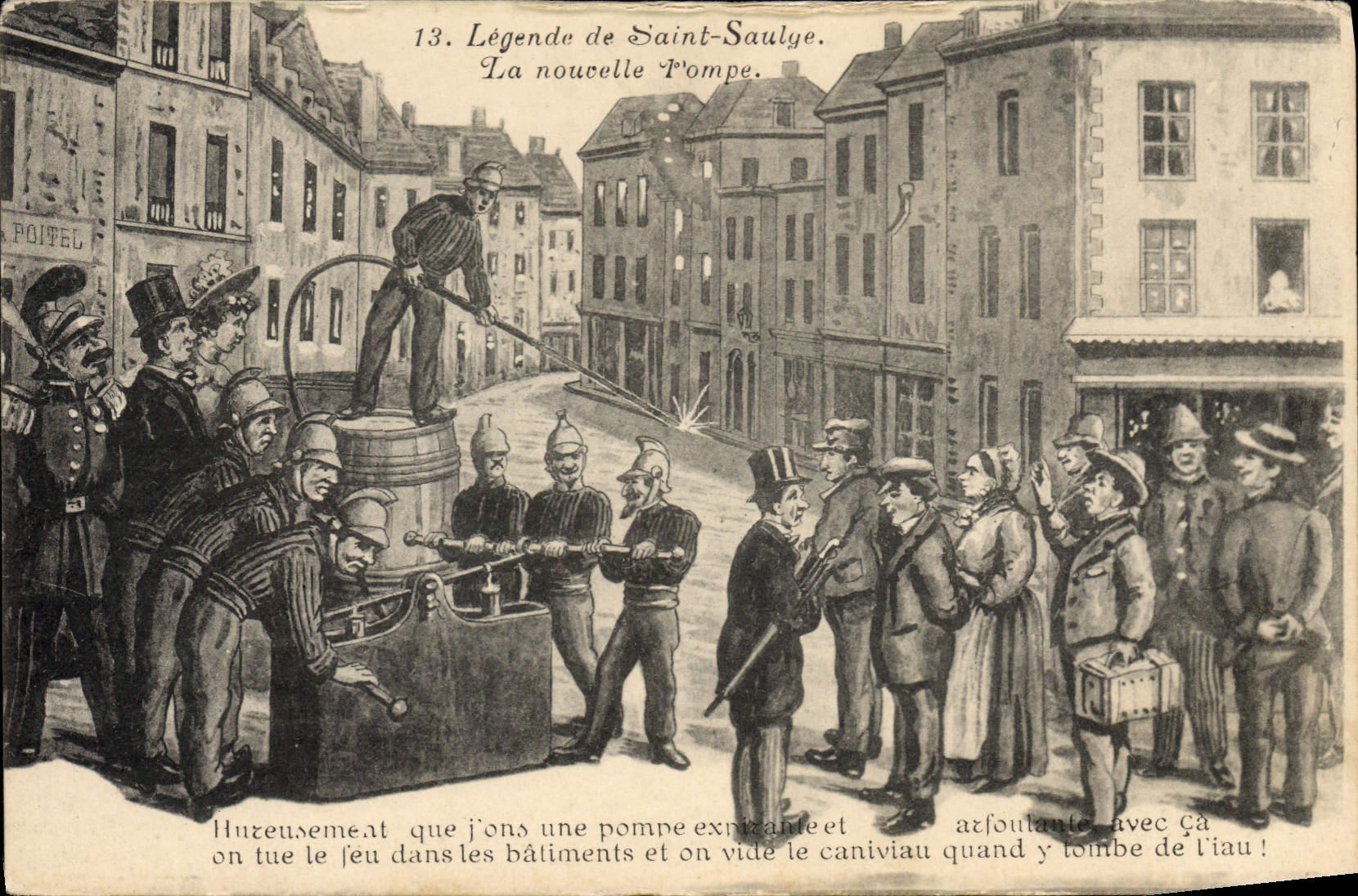 CPA Sapeurs Pompiers Legende de Saint Saulge La nouvelle pompe